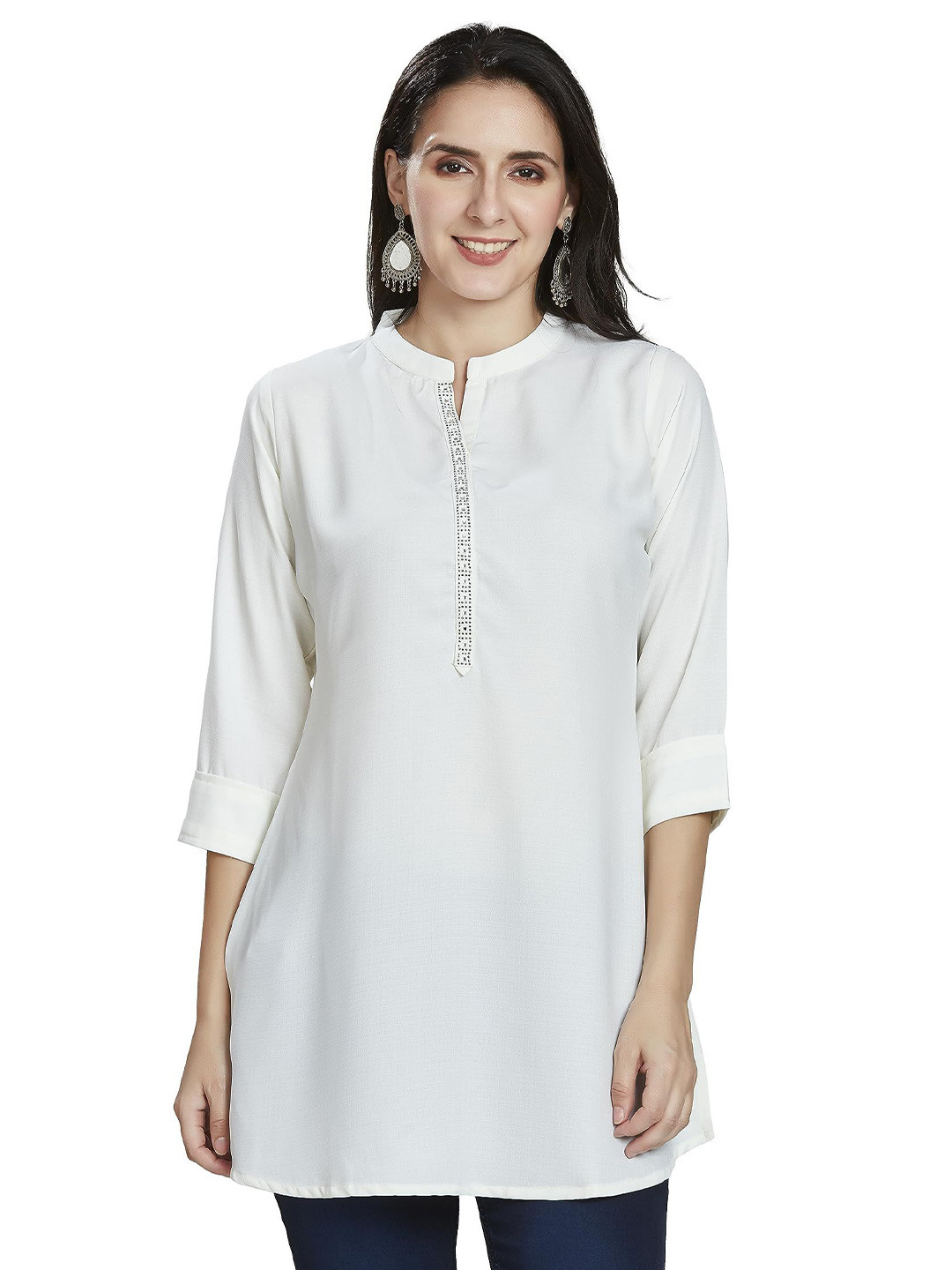 Nioni Mandarin Collar Embellished Tunic