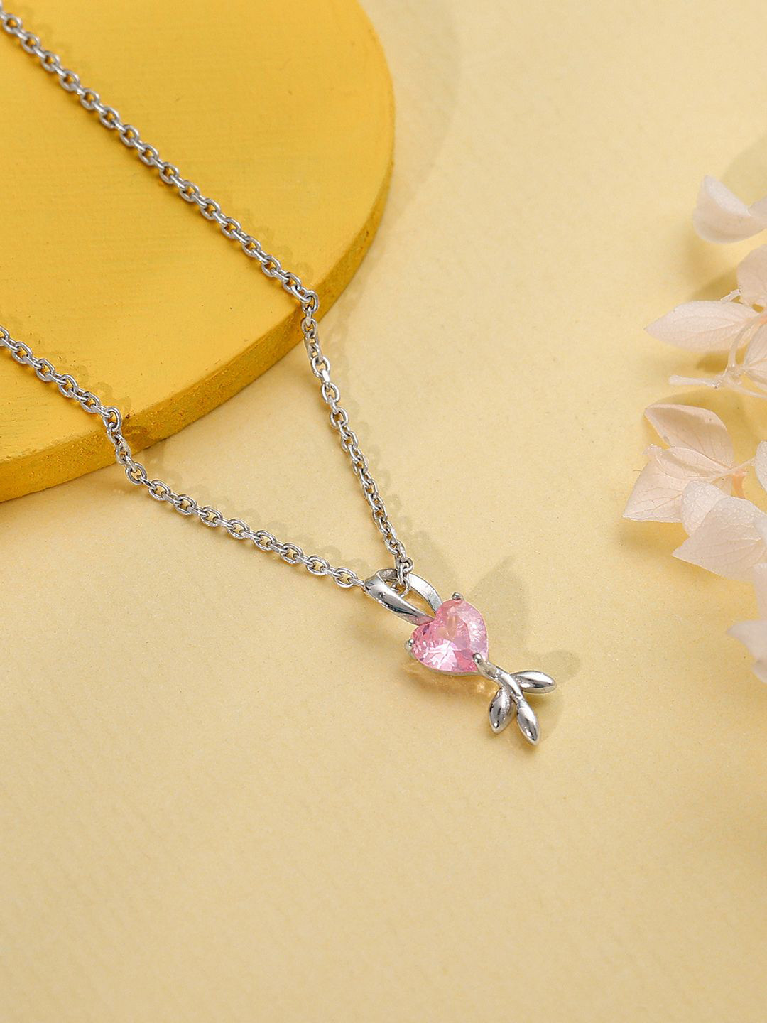 GIVA Rhodium-Plated Heart Shaped Pendants with Chains