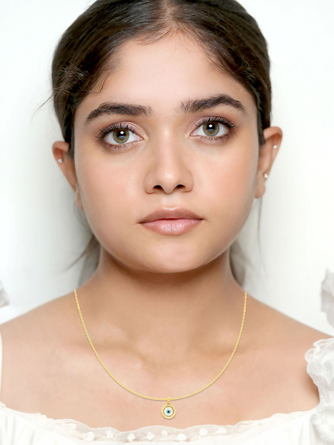 BHIMA 22K BIS Hallmark 916 Purity Yellow Gold Chain With Evil Eye Pendant Necklace