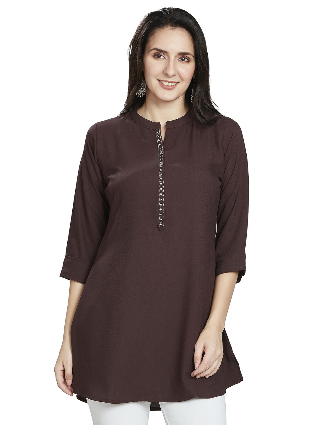 Nioni Mandarin Collar Embellished Tunic