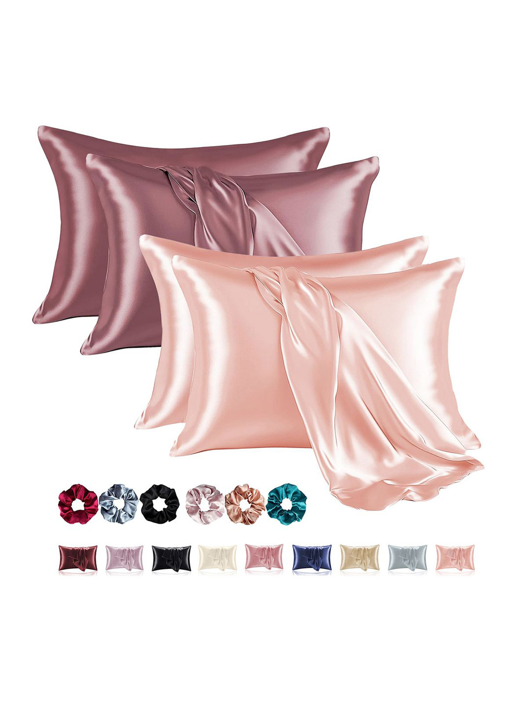 Kuber Industries Pink & Rose Gold Toned 4 Pieces Soft Satin Rectangle Pillow Covers