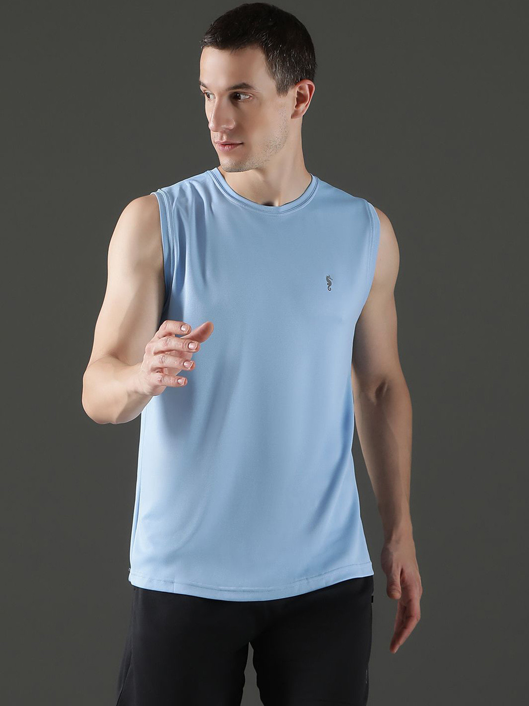 EPPE Men Sleeveless Vest Sky Blue Polyester Dry Fit Round Neck Vest T-shirt
