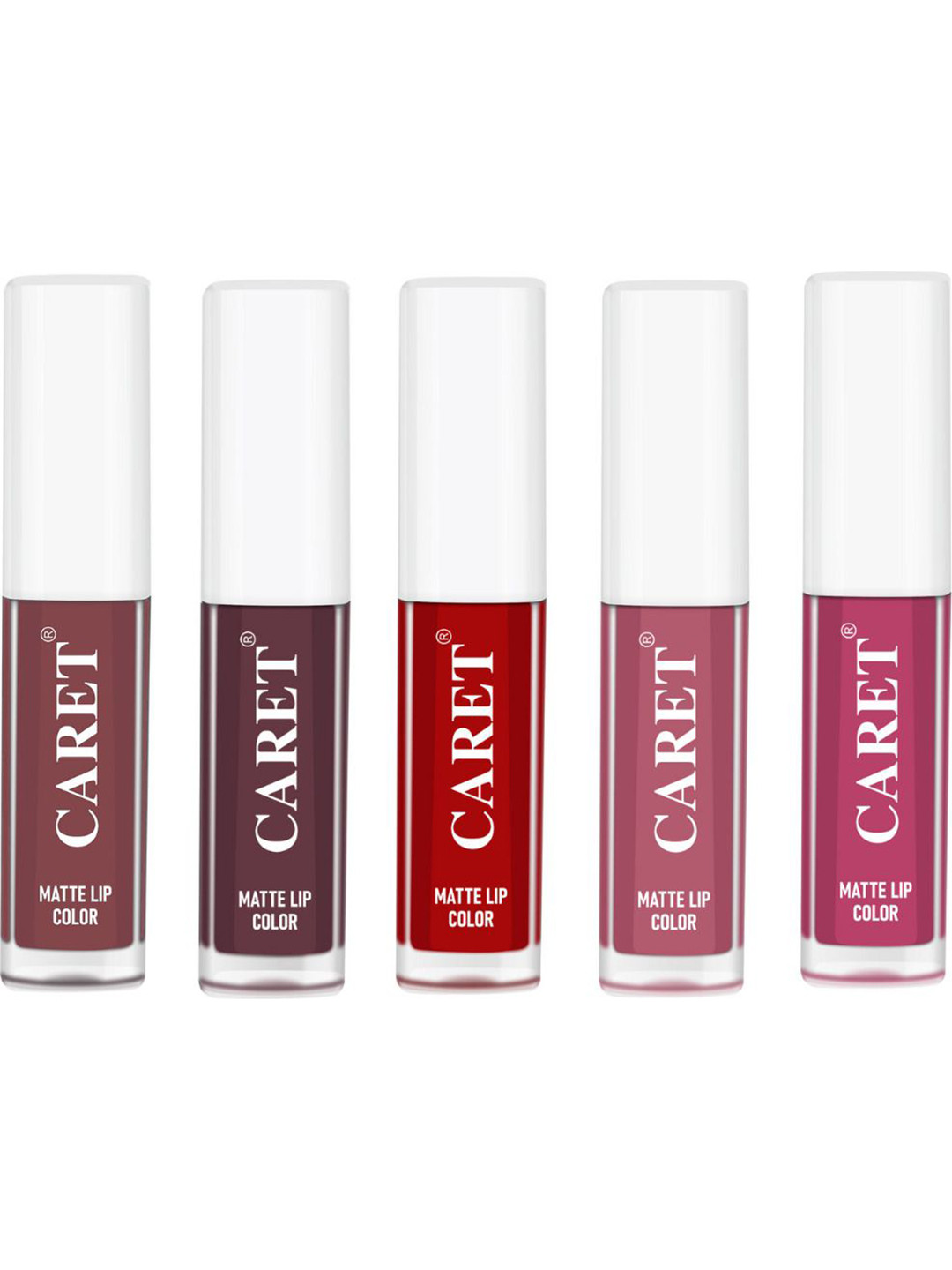 CARET ORGANIC Set Of 5 Super-Pigmented Liquid Matte Lipsticks -10 ml -Shades -1-7-3-2-8