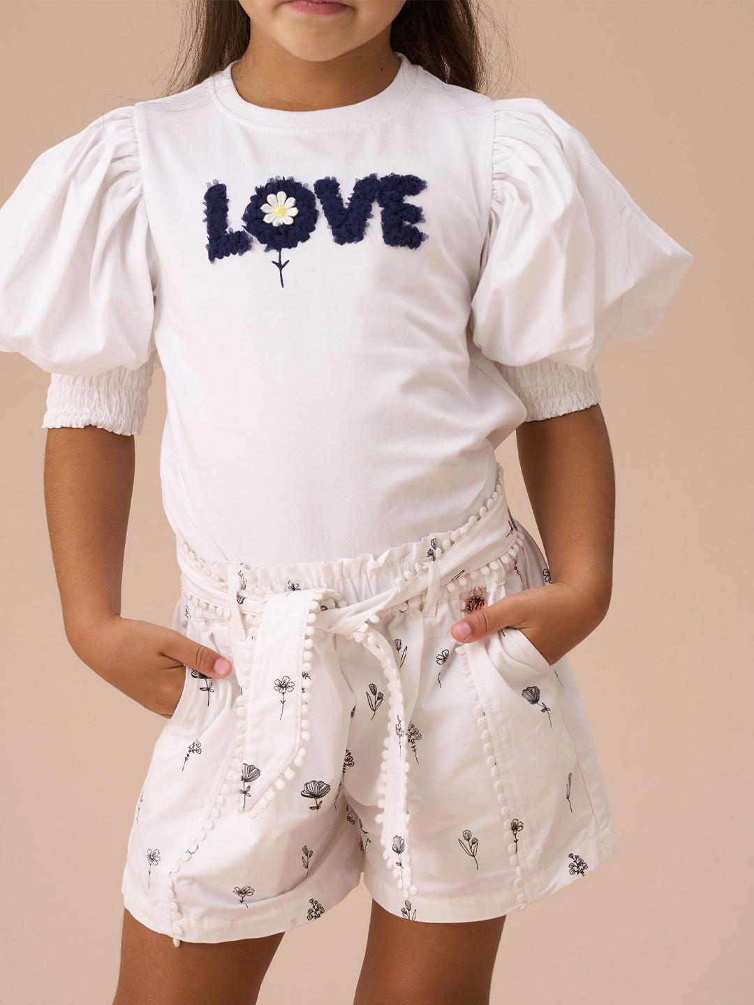 Angel & Rocket Girls Typography Embroidered Relaxed Heidi Puff Sleeve Top