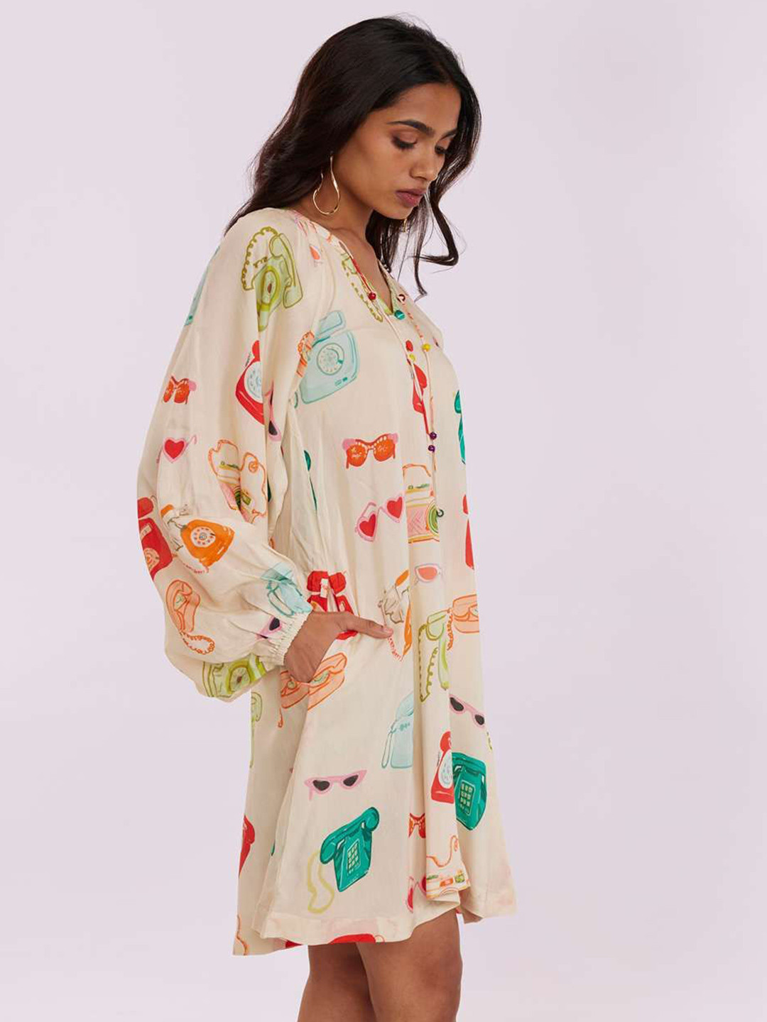 POPPI Long Telly Printed Mini Dress