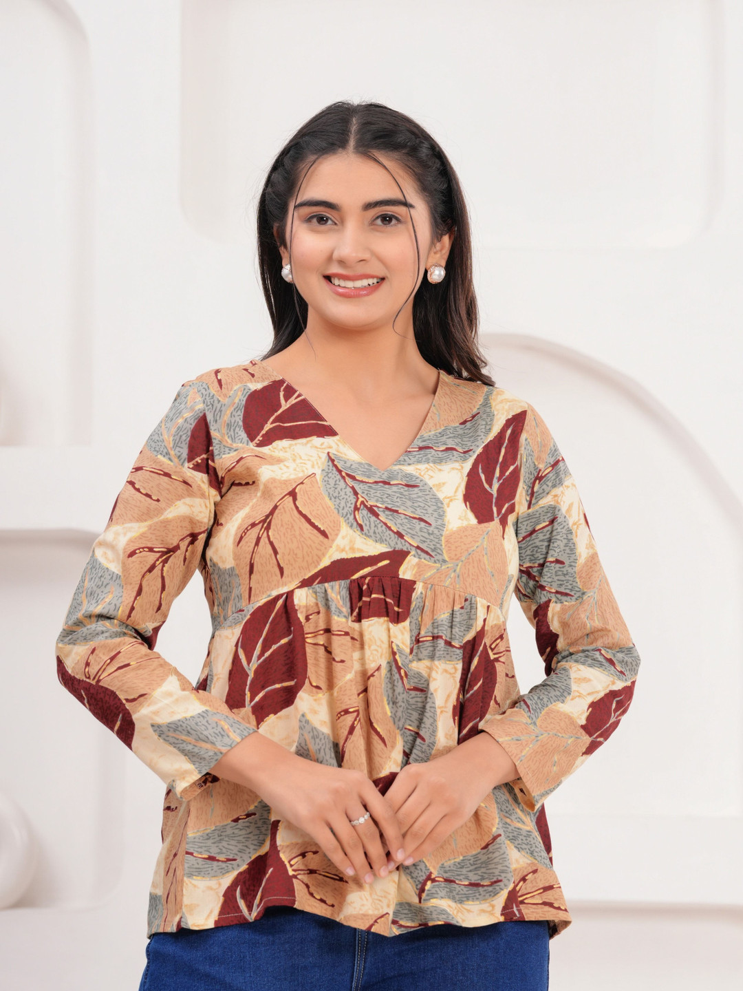 kipek Floral Printed V-Neck Pure Cotton Short Kurti
