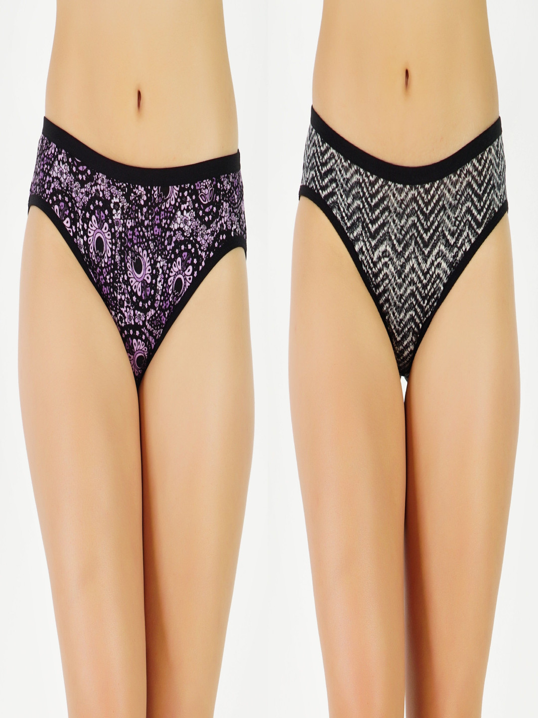 GOTO Pack Of 2 Mid Rise Bikini Briefs Cotton-Print-penty Purple Zig Zag 2ps