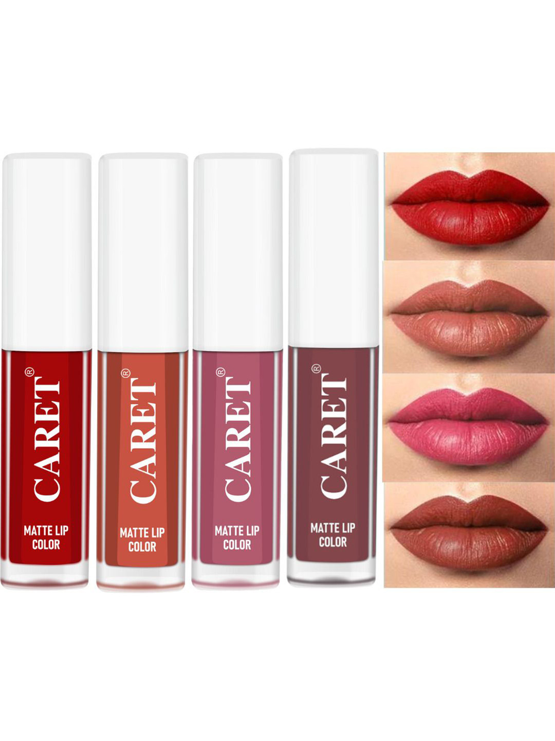 CARET ORGANIC Set Of 4 Super-Pigmented Liquid Matte Lipsticks - 8 ml - 3 - 6 - 2 -1