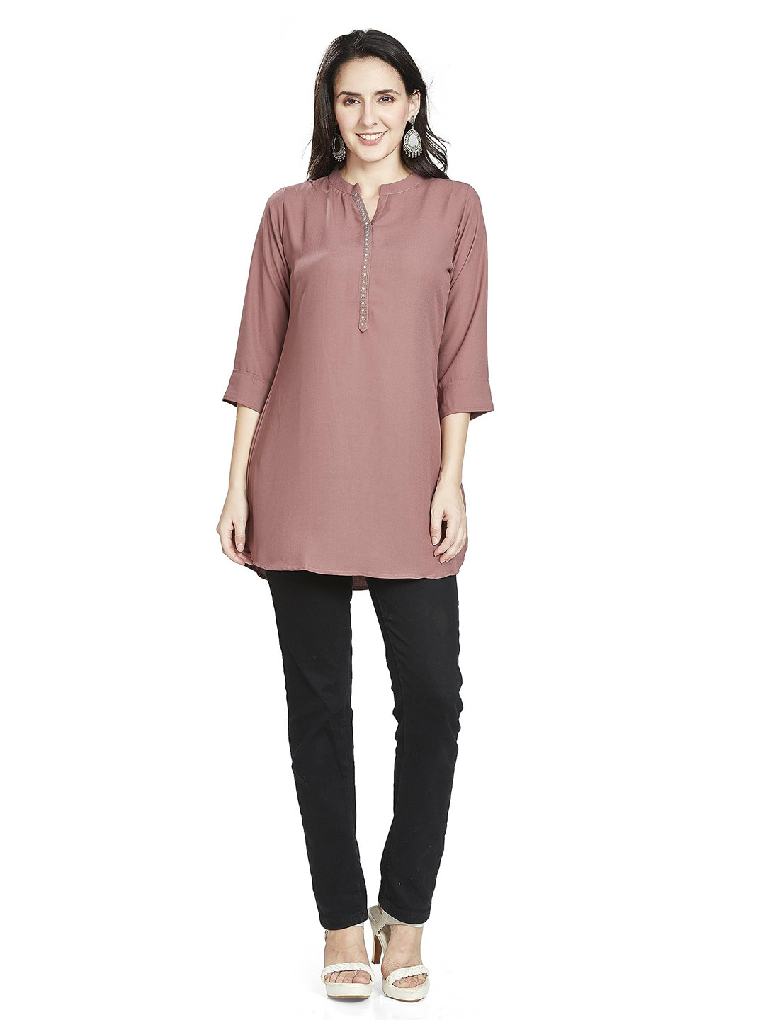 Nioni Mandarin Collar Embellished Tunic