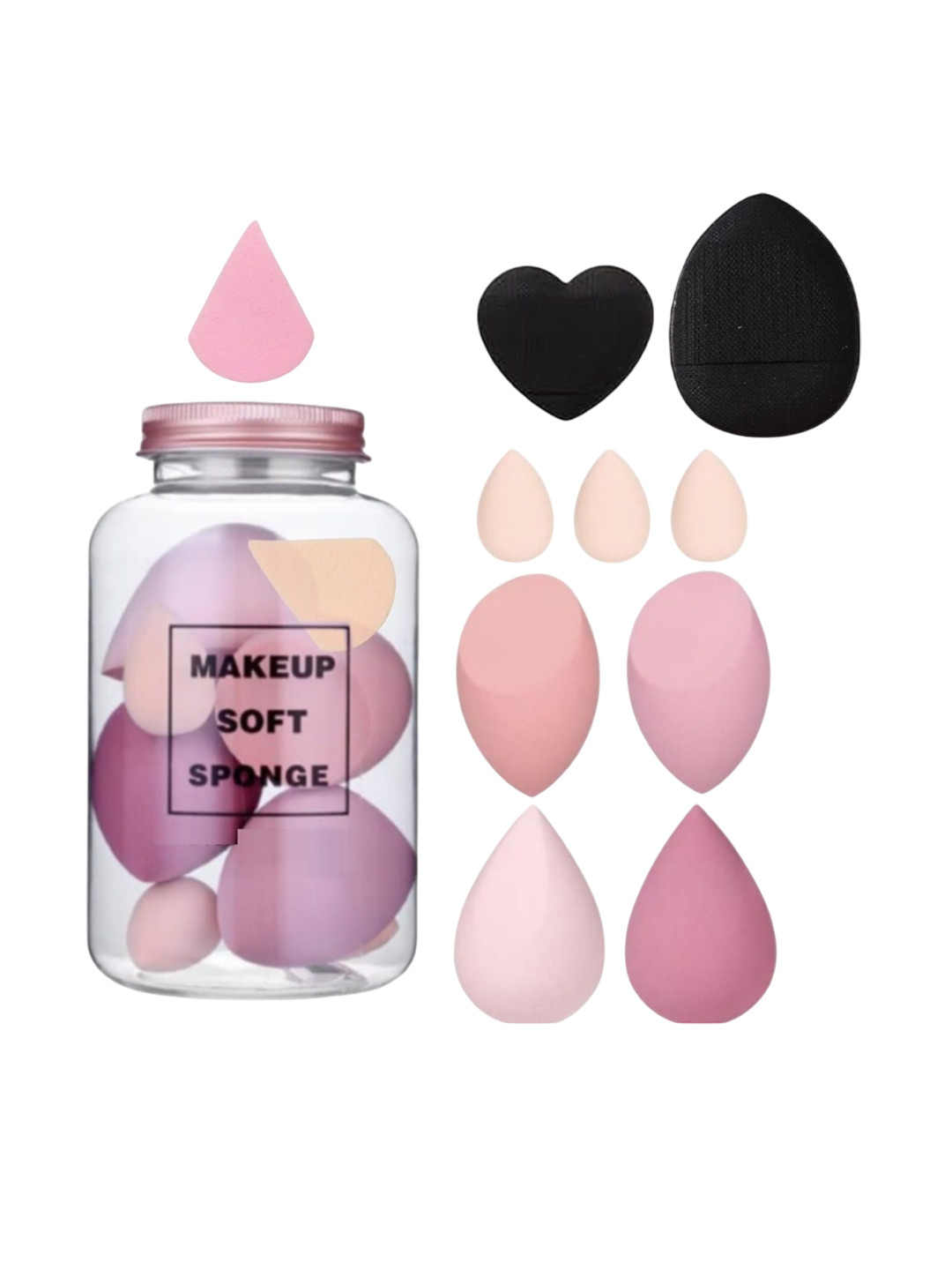 Facejewel Set Of 9 Makeup Sponges With Powder Puff & Triangle Puff
