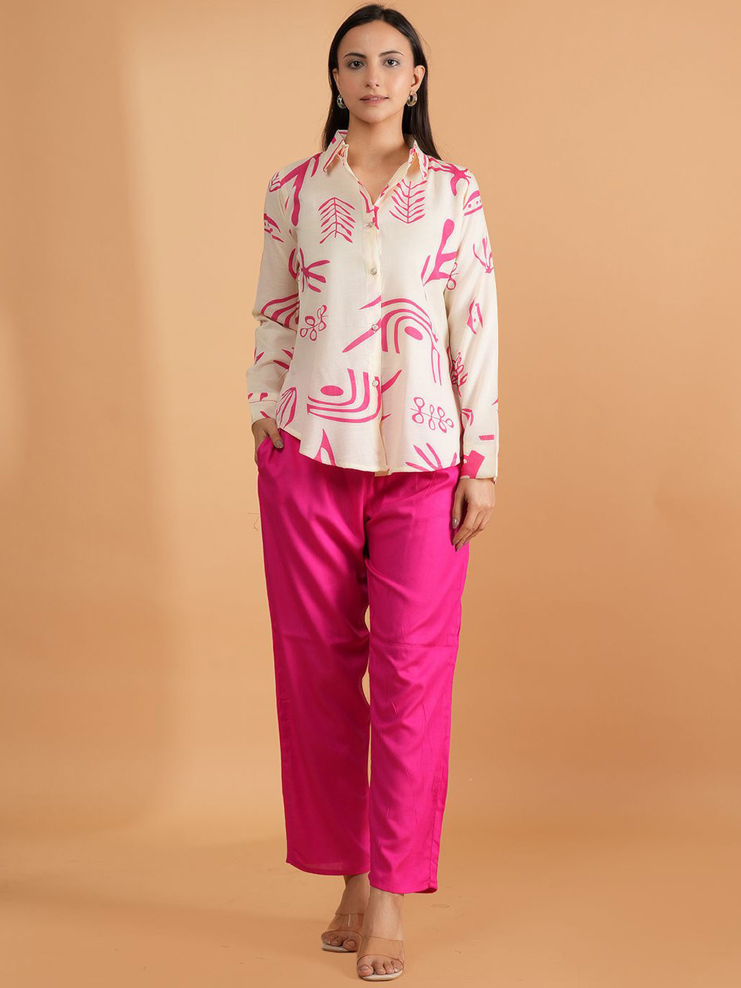 BAESD Abstract Printed Shirt Collar Long Sleeves Shirt And Trousers