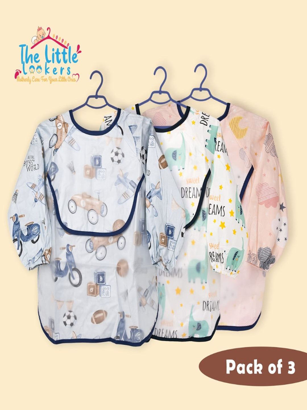 The Little Lookers Unisex Pack of 3 Infant Bib with Pocket