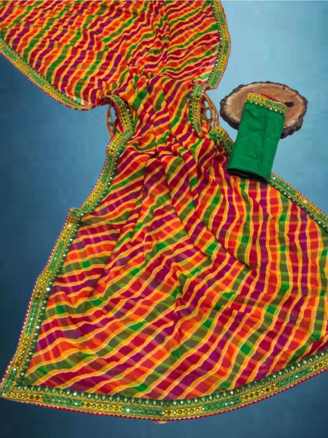 MIYANIFAB Embellished Leheriya Saree