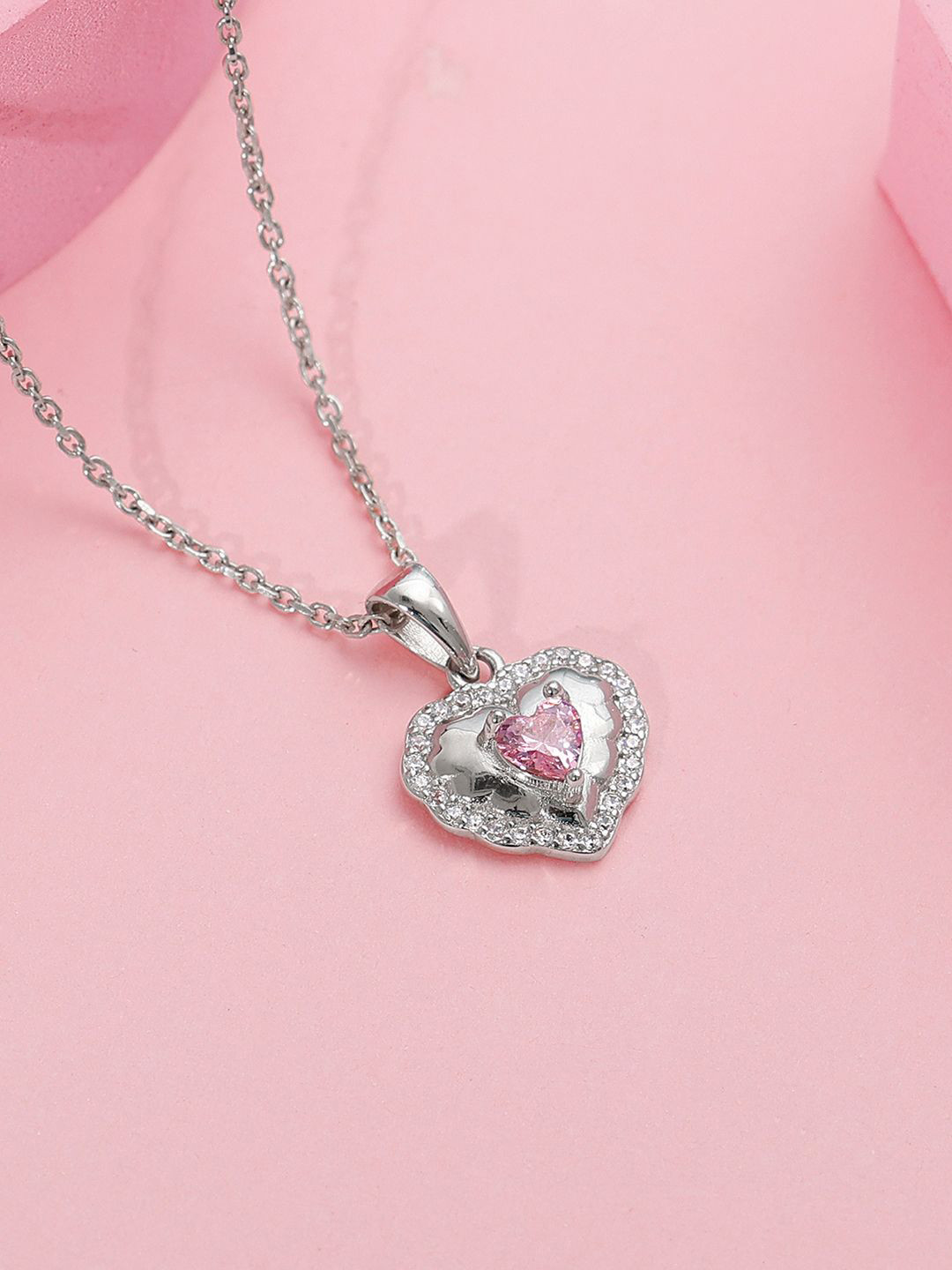 GIVA Rhodium-Plated Heart Shaped Pendants with Chains