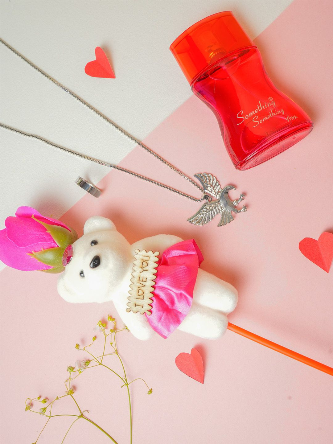 VIRAASI Set of 4 Valentine Teddy With Chain Ring And Perfume Gift Set