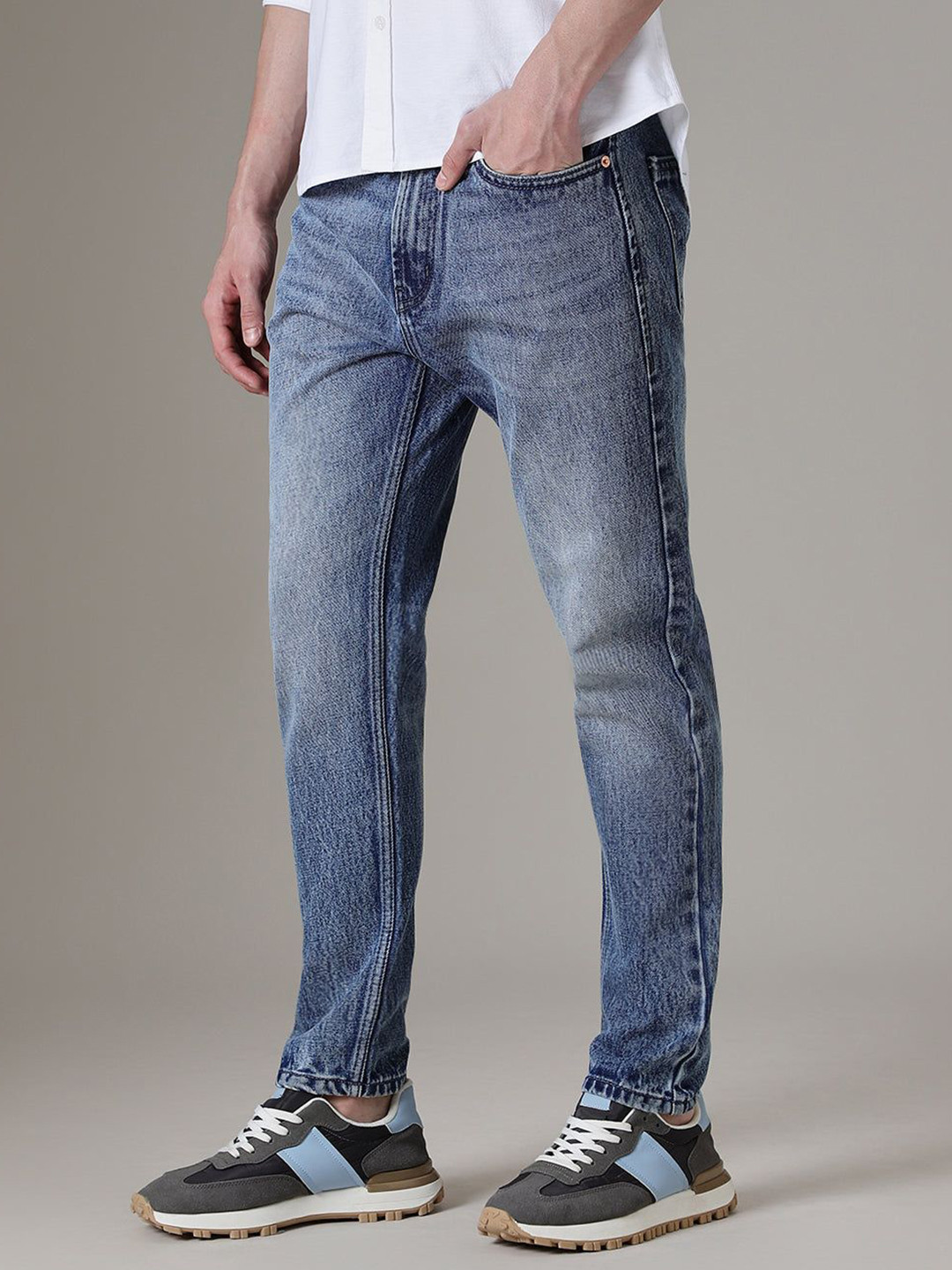 Banana Club Men Straight Fit Light Fade Stretchable Ice Dark Blue Jeans