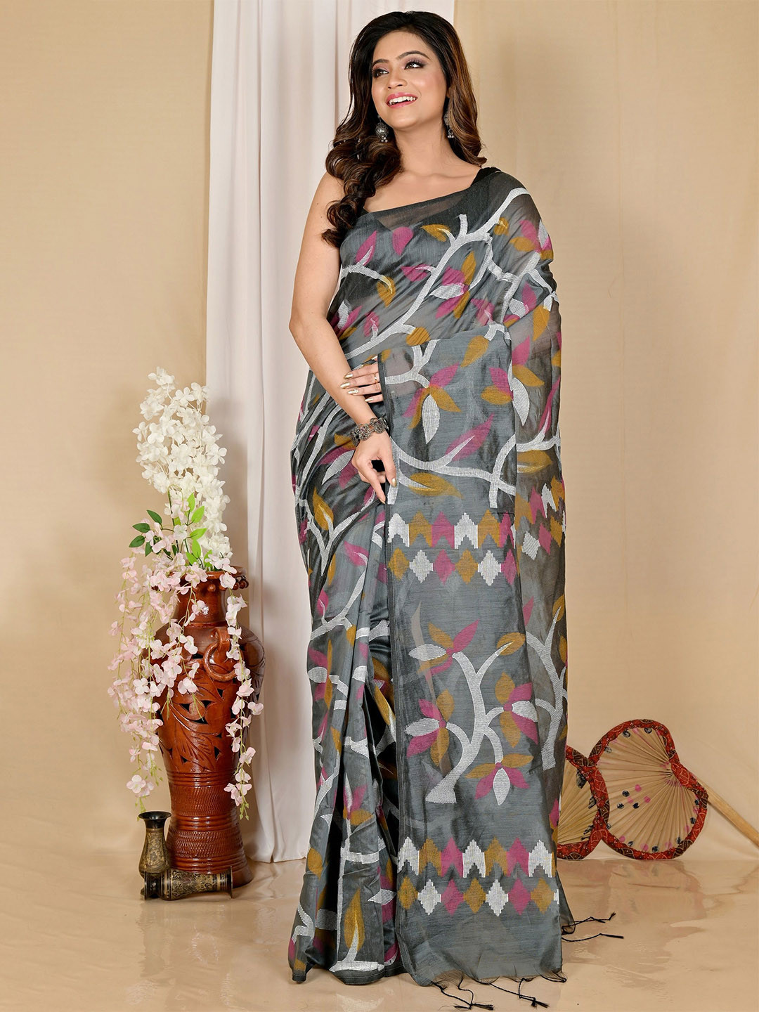 PuJoy Pure Cotton Handloom Taant Saree