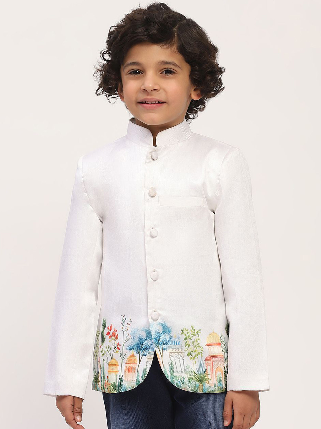 SPUNKIES Boys Mandarin Collar Floral Printed Cotton Ethnic Coat
