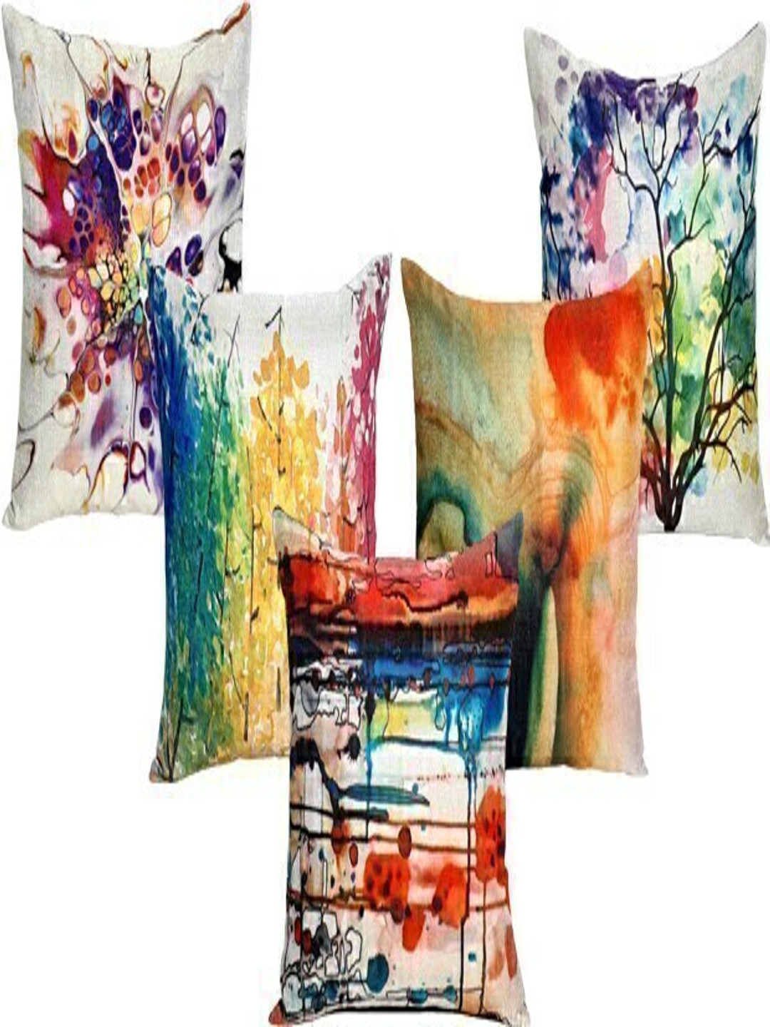 HOME9INE White And Red 5 Pieces Abstract Printed Jute Polyester Square Cushion Covers