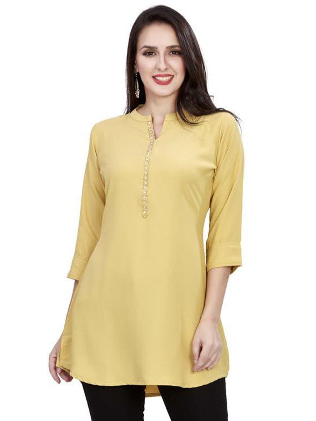 Nioni Mandarin Collar Embellished Tunic