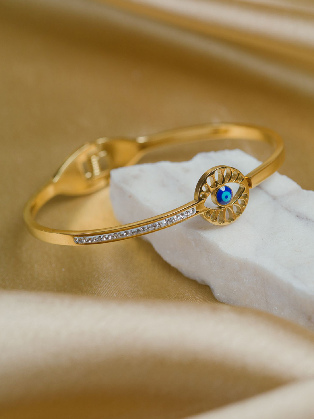 ARTKLIM Women Gold-Plated Evil Eye Bangle-Style Bracelet