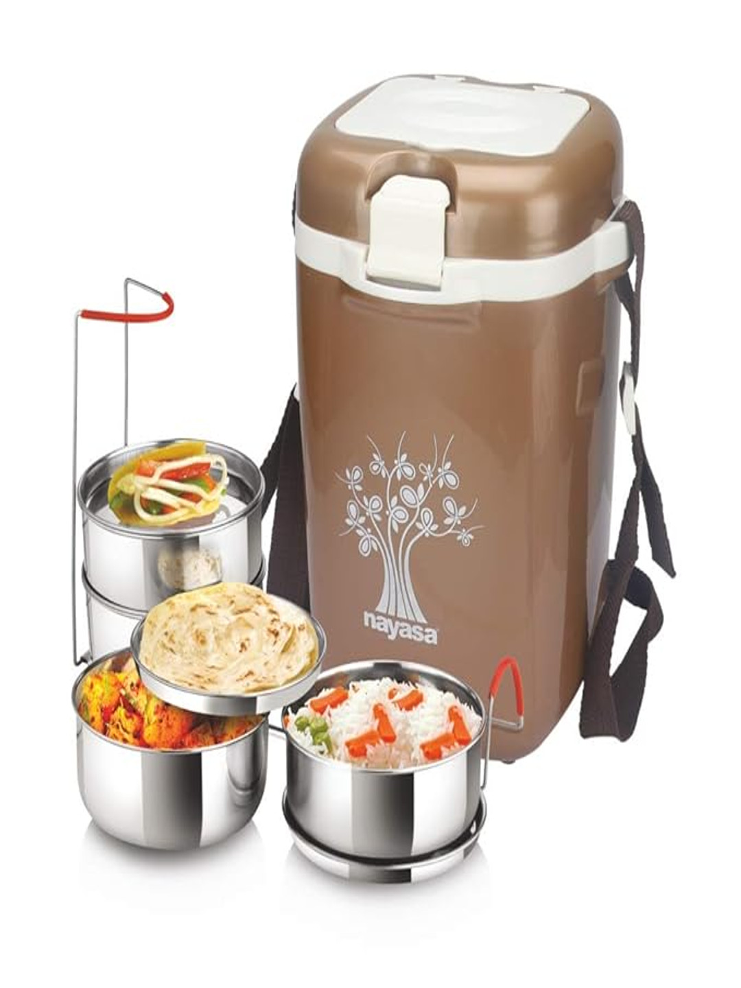 Nayasa Electromate 4 Electric Portable Food Warmer 4PC Lunch Box With Spoon & Fork