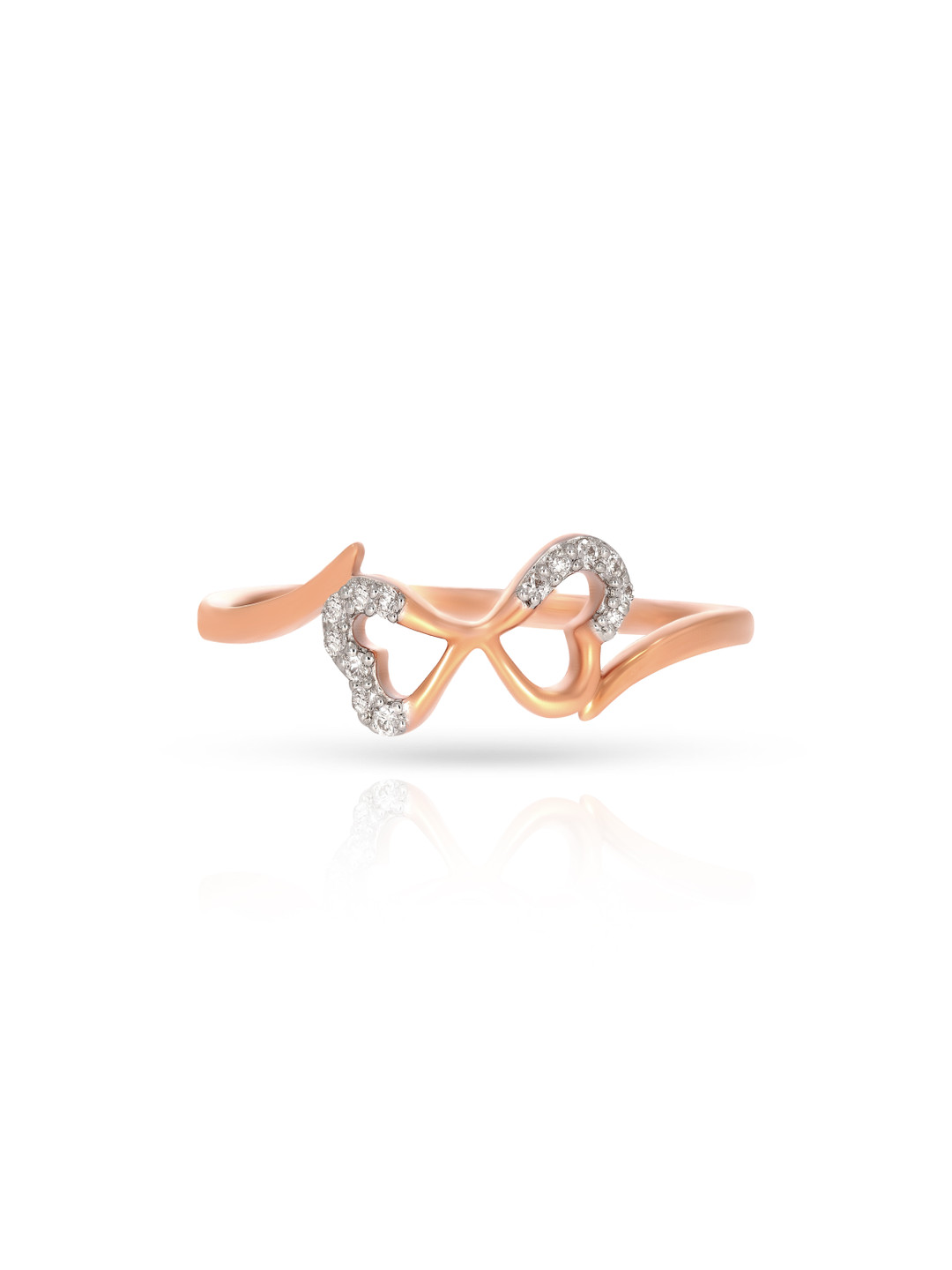 BHIMA 18K BIS Hallmark 750 Purity Rose Gold Bow Stone Diamond Ring