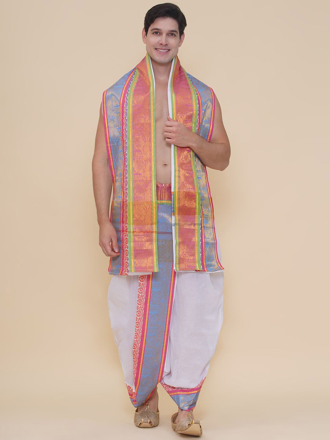 Sethukrishna Men Cotton Border Dhoti Pant  With Thundu