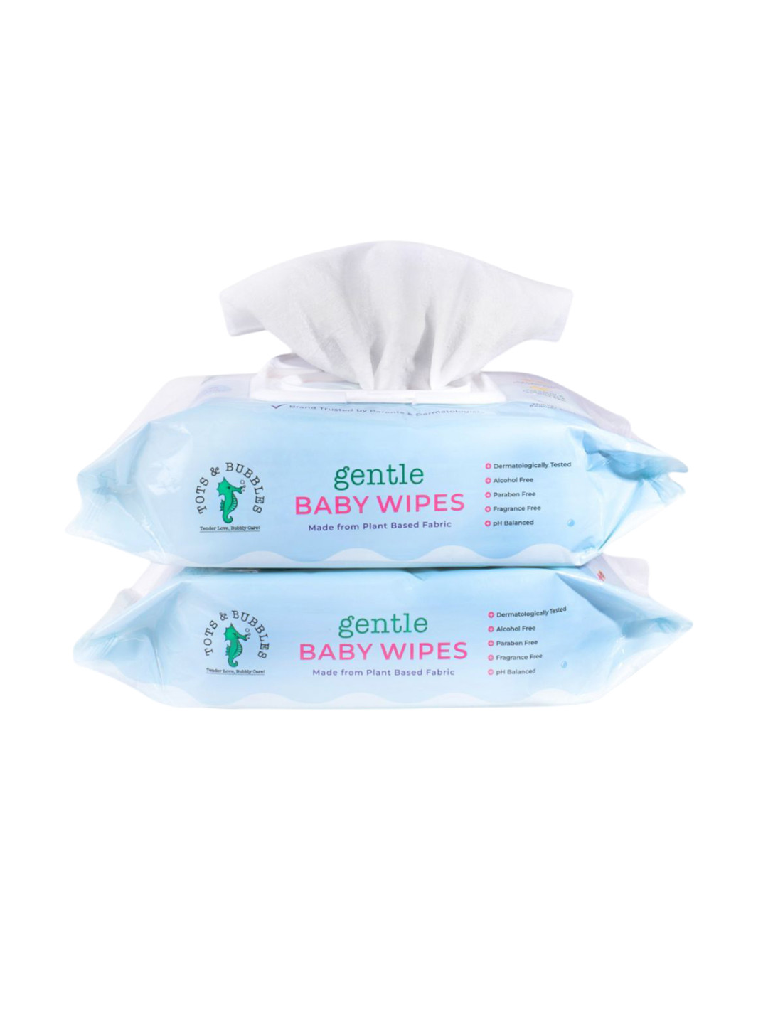 Tots & Bubbles Set Of 2 99.9% Water-Based Baby Wet Wipes With Vitamin E -  72 Pcs Each