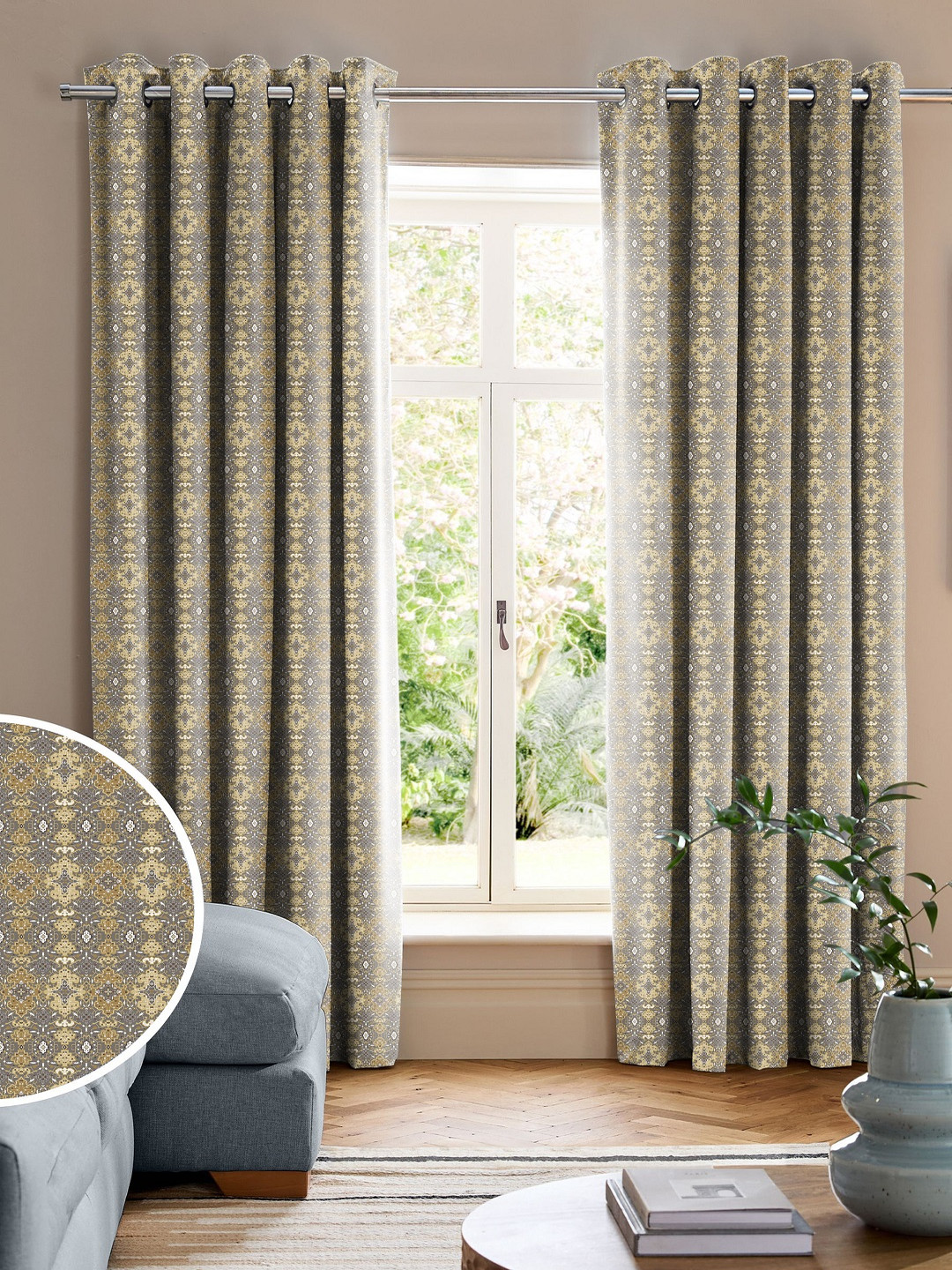 CASABLEU Anthem Isla Grey 2 Pieces Ethnic Motifs Printed Long Door Curtains