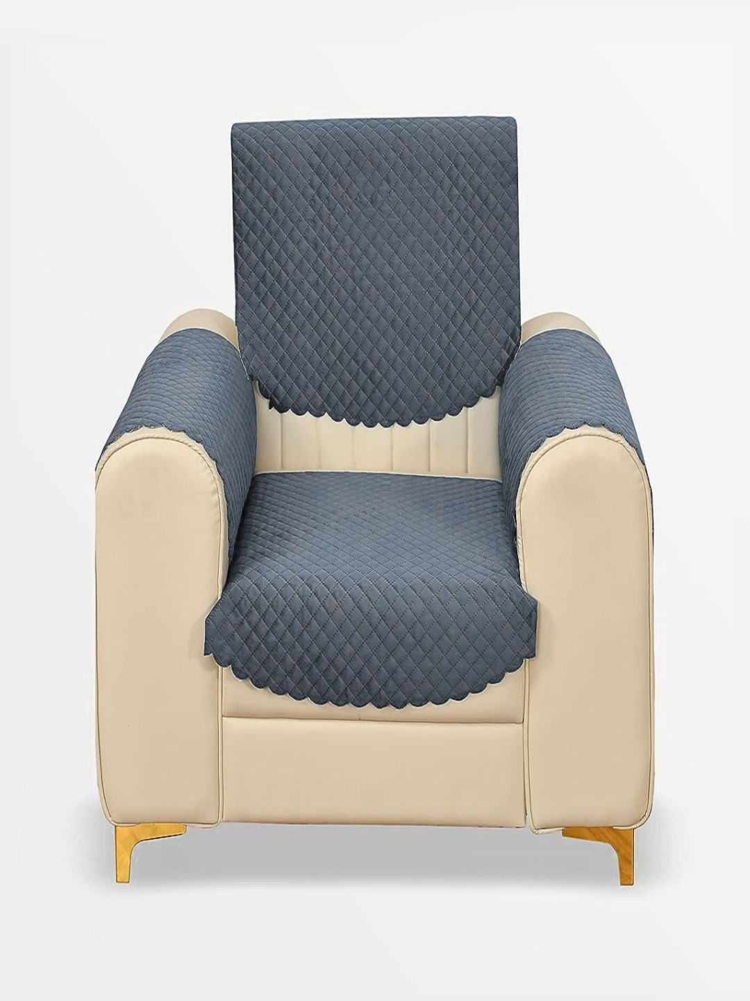 Fashion Throw Grey Checked Velvet Sofa Cover With Arm