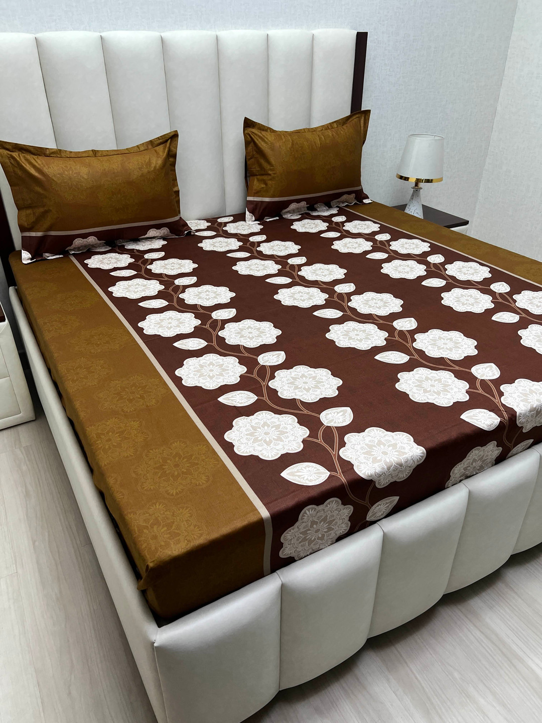Pure Decor Passion Fur Brown Floral Pure Cotton 230 TC Queen Superfine Bedsheet with 2 Pillow Covers-274 x 274 cm