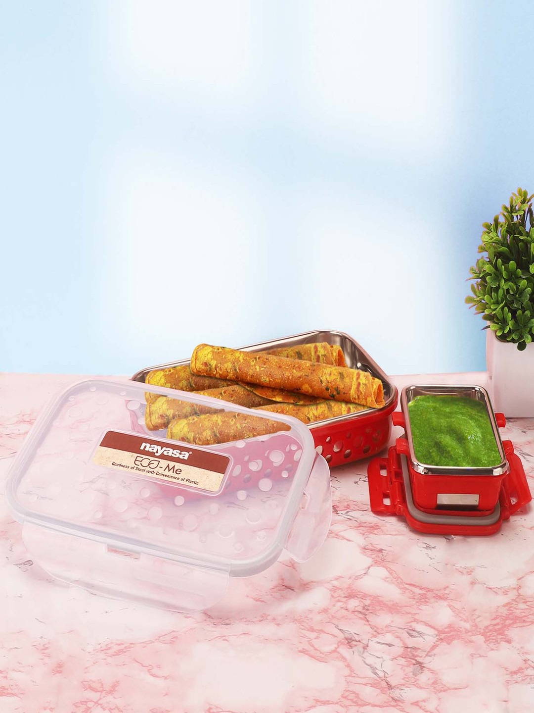 Nayasa Eco Me Dots Air Tight Leakproof BPA Free 2PCs Lunch Box With Spoon & Fork