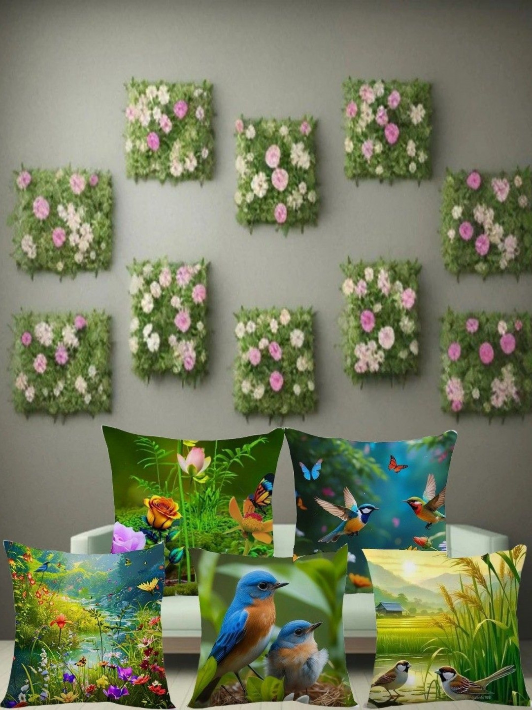 JEXHOME Green 5 Pieces Animal Printed Satin Square Cushion Covers