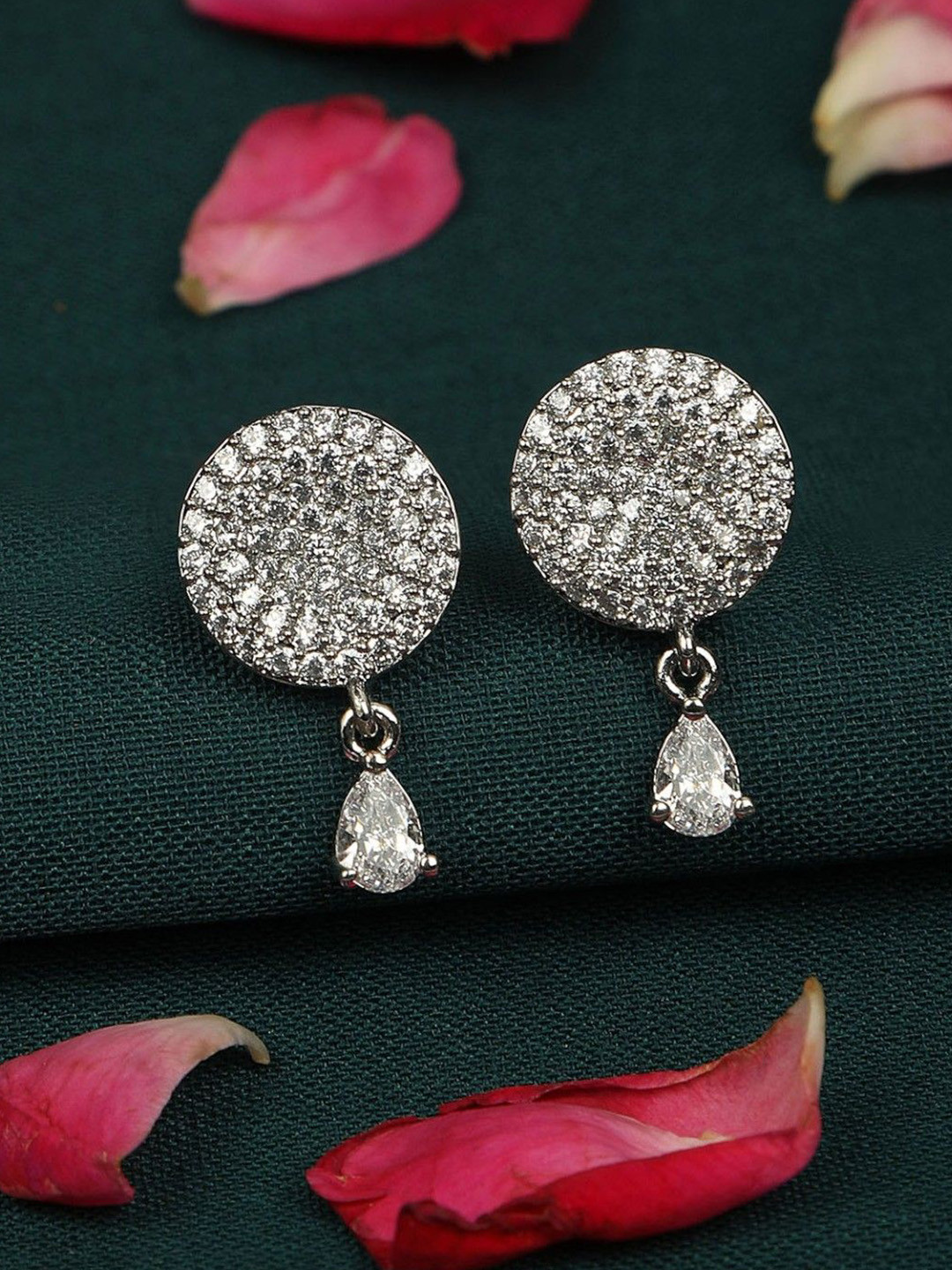 House of Pataudi Silver-Plated American Diamond-Studded Contemporary Style Stud Earrings