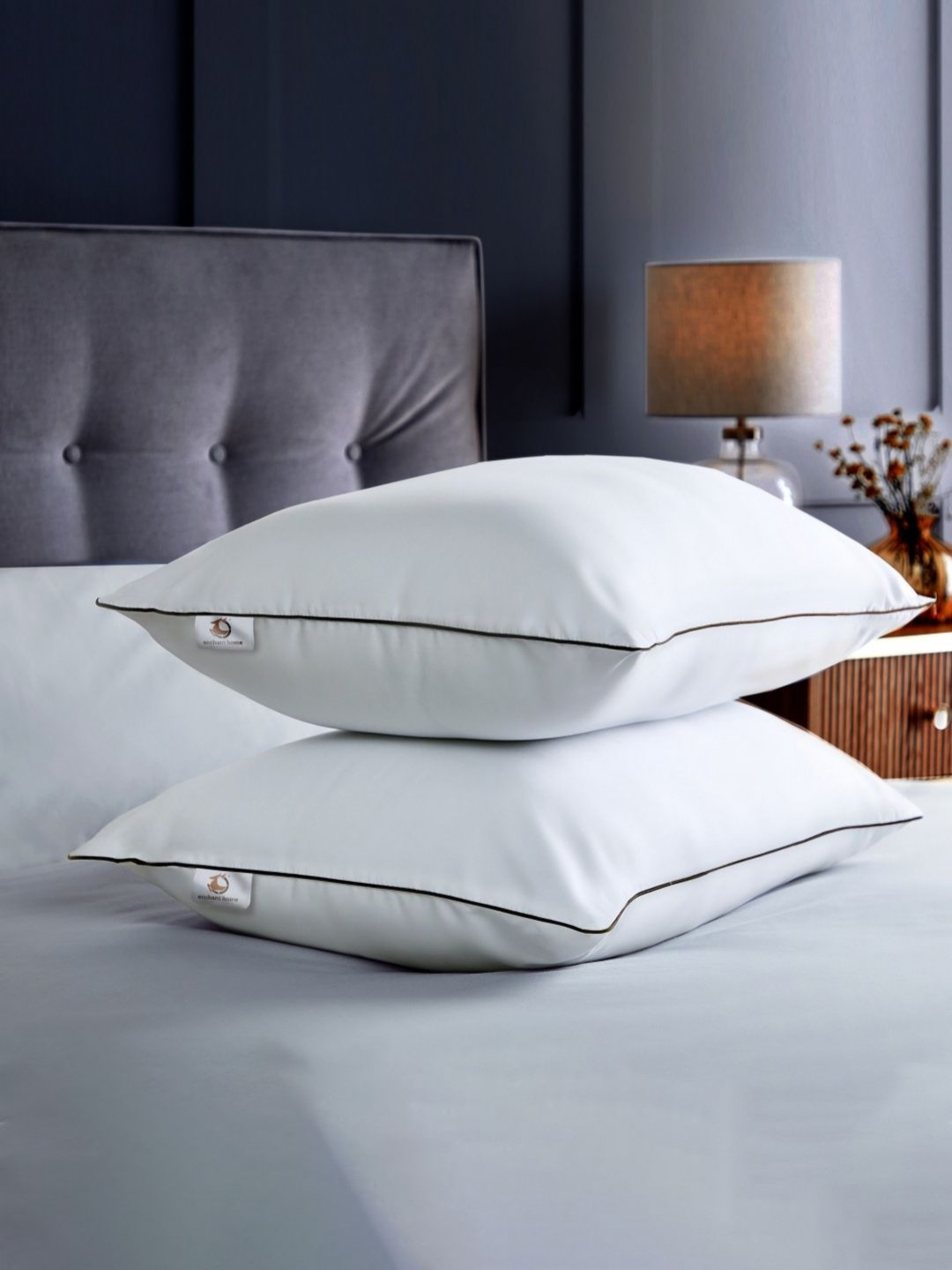 Enchant Home MFP01 White Solid Cotton Set of 2 Medium Fibre Sleep Pillow-68.58 x 43.18 cm