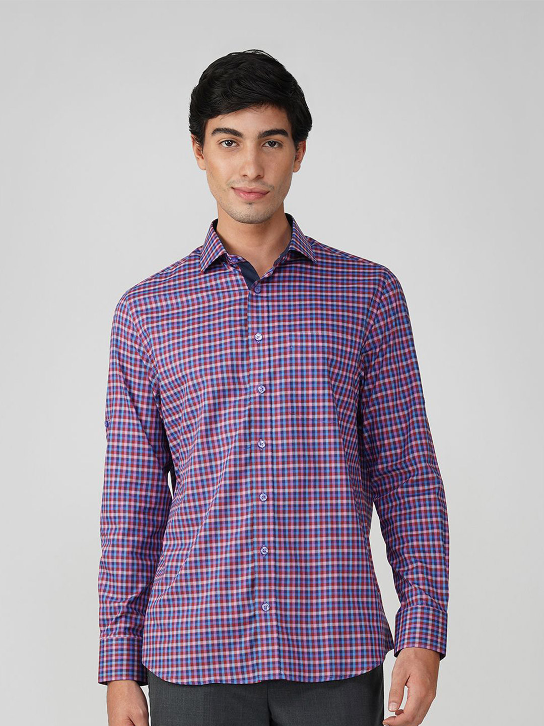 FASHION FORMAL Men Classic Fit Spread Collar Micro Checked Cotton Formal Shirt