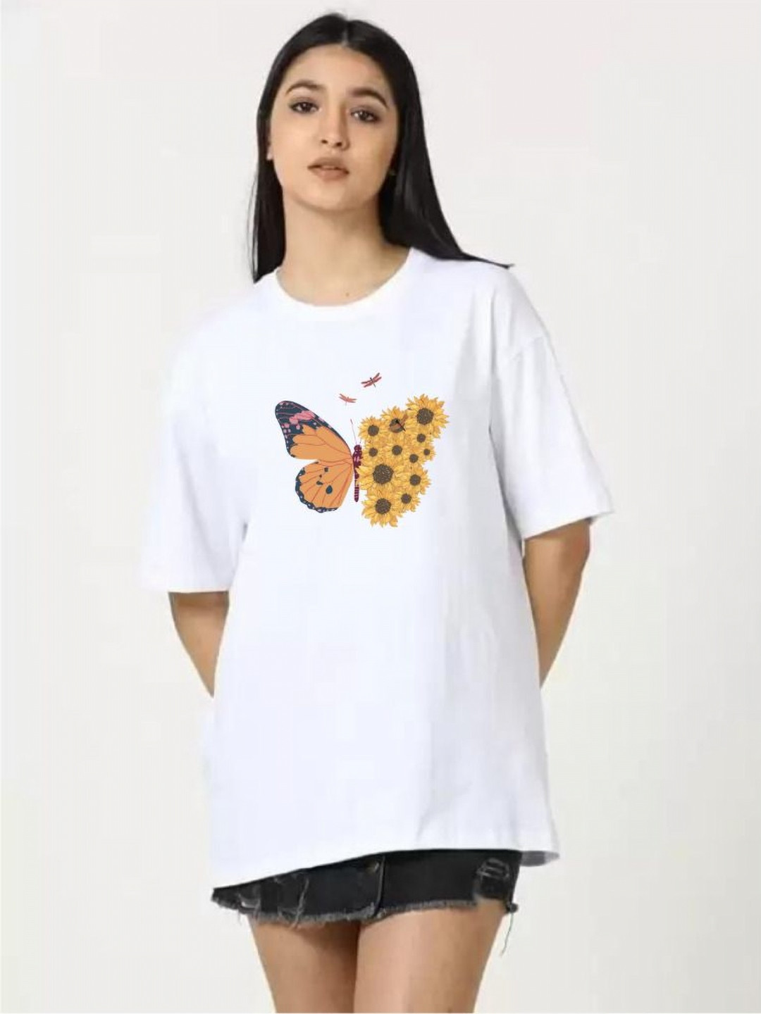 SALUJA FABRICS Women Printed Drop-Shoulder Sleeves Applique T-shirt