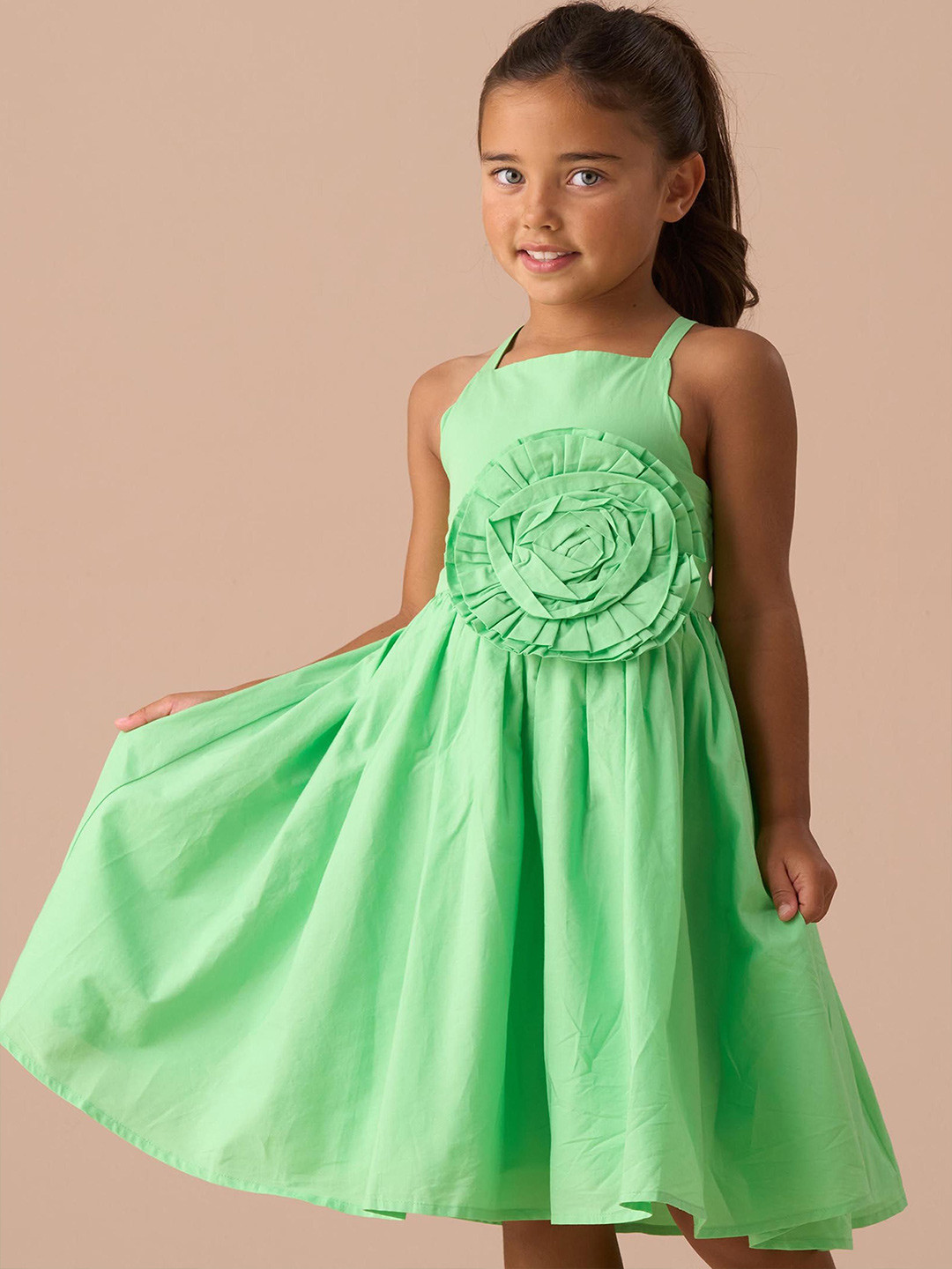 Angel & Rocket Girls Square Neck Pure Cotton Fit and Flare Dress