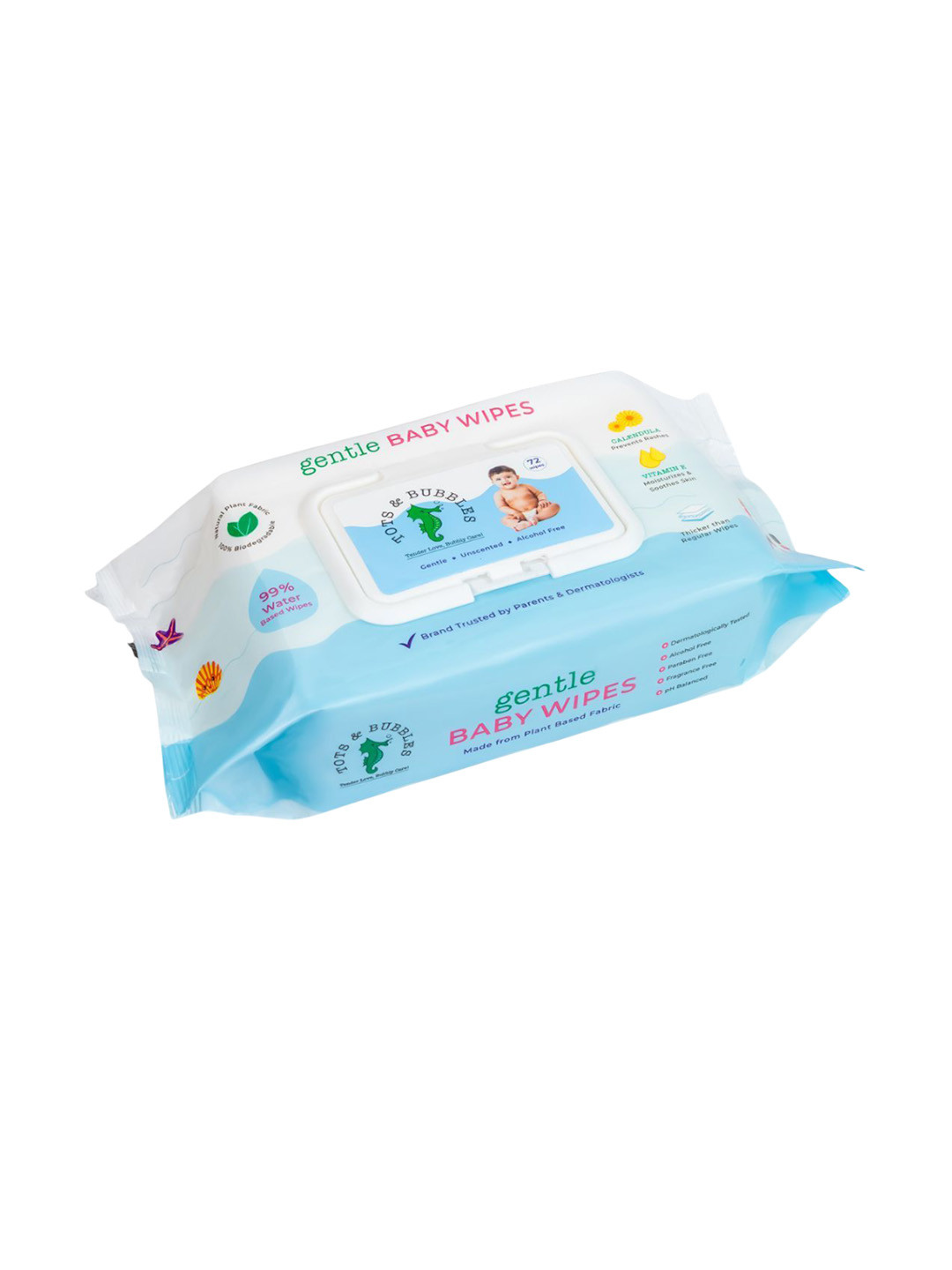 Tots & Bubbles 99.9% Water-Based Gentle Baby Wet Wipes With Vitamin E & Calendula - 72Pcs