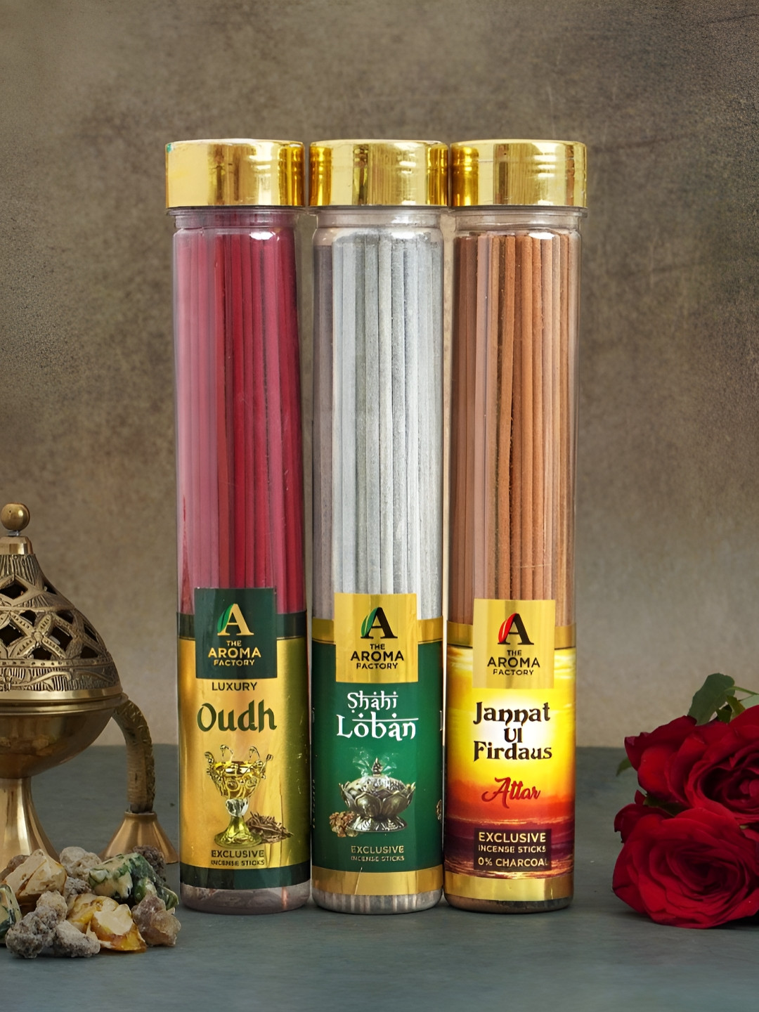 The Aroma Factory Transparent & Gold-Toned 3 Pieces Wooden Natural & Herbal Incense Sticks