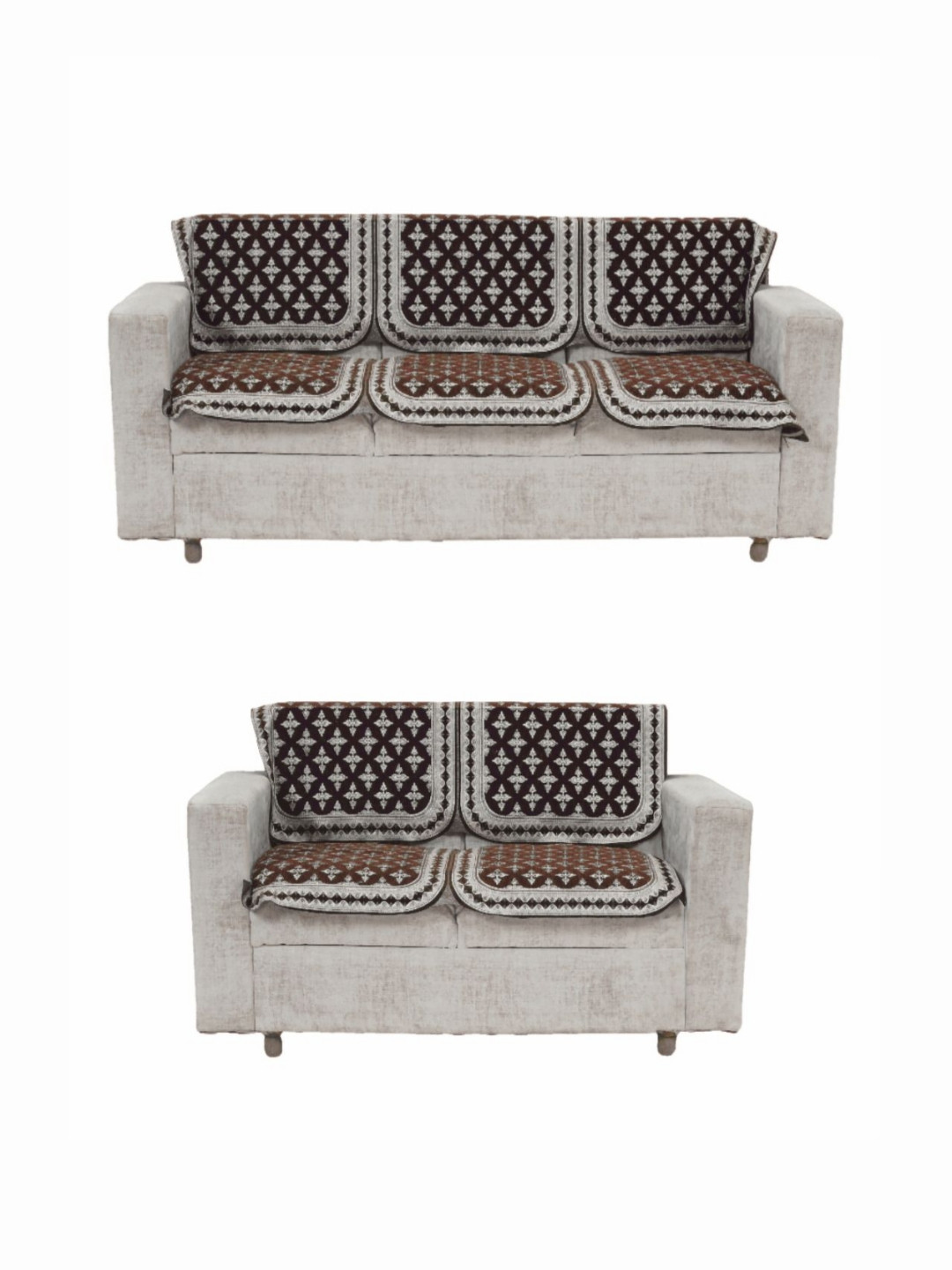 Fashion Throw Brown & White 4 Pieces Self Design Jacquard Sofa Covers