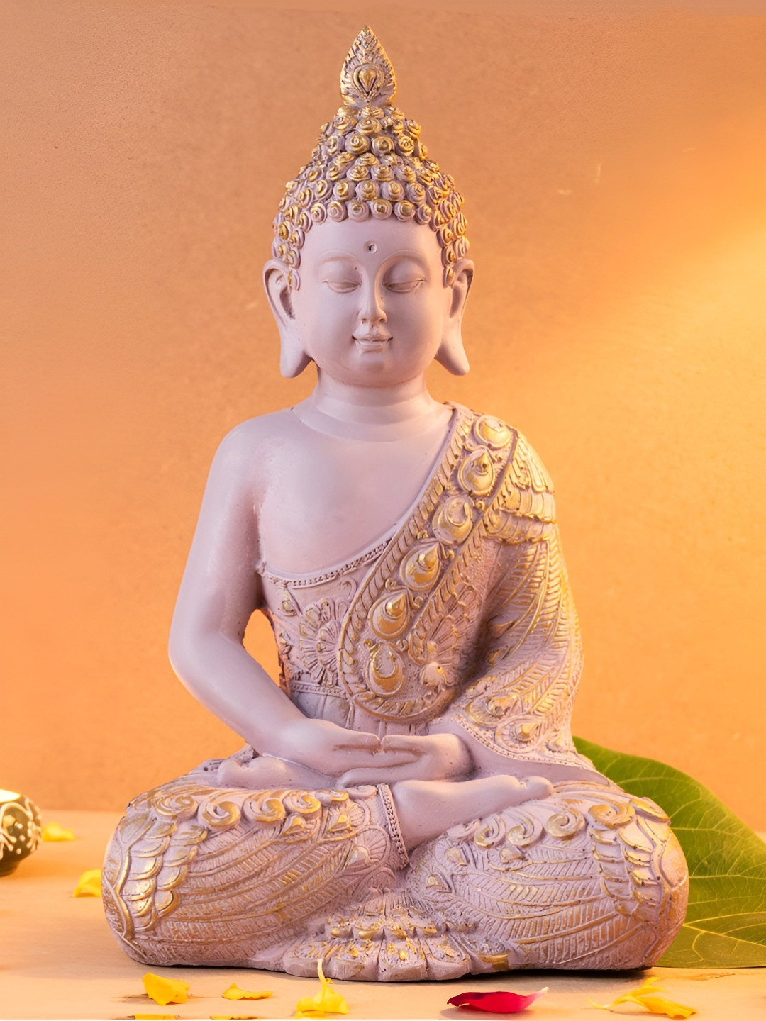 The Advitya Lord Gautama Buddha Pink Polyresin Natural Living Room Large Showpiece - 11 Inches