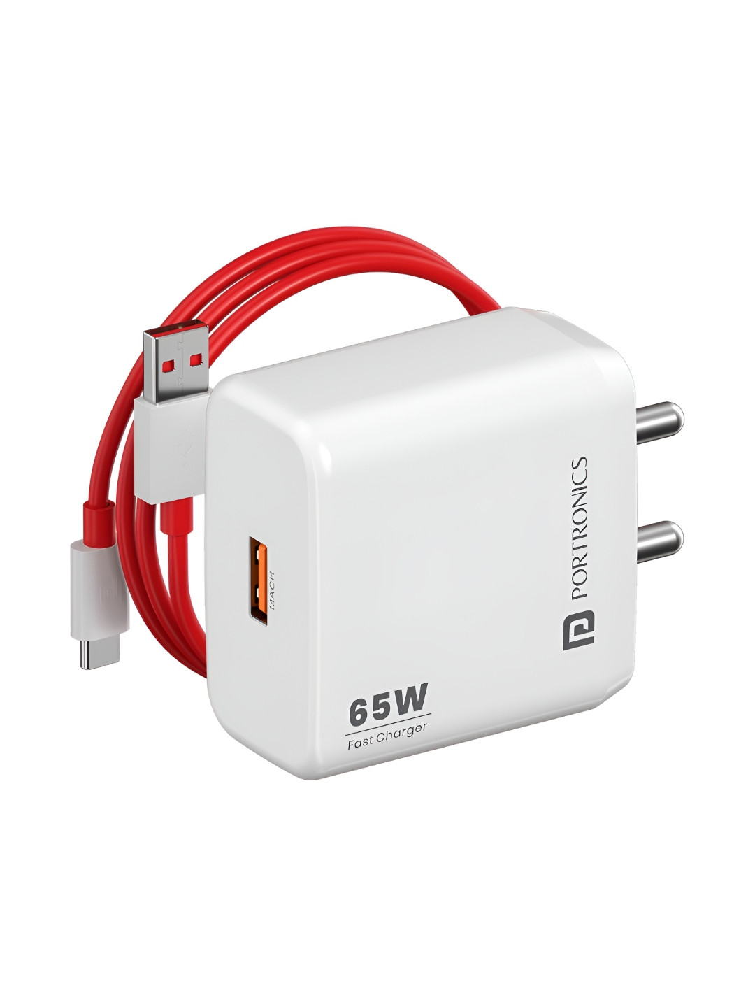 Portronics Adapto 65A 65W Fast Charger Adapter & USB-A to Type C 1M Cable