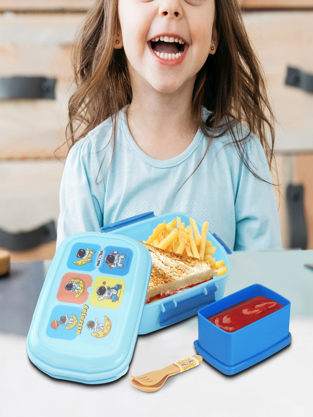 Nayasa On The Go DLX Small Airtight Leakproof Plastic 2PCs Lunch Box With Spoon and Fork