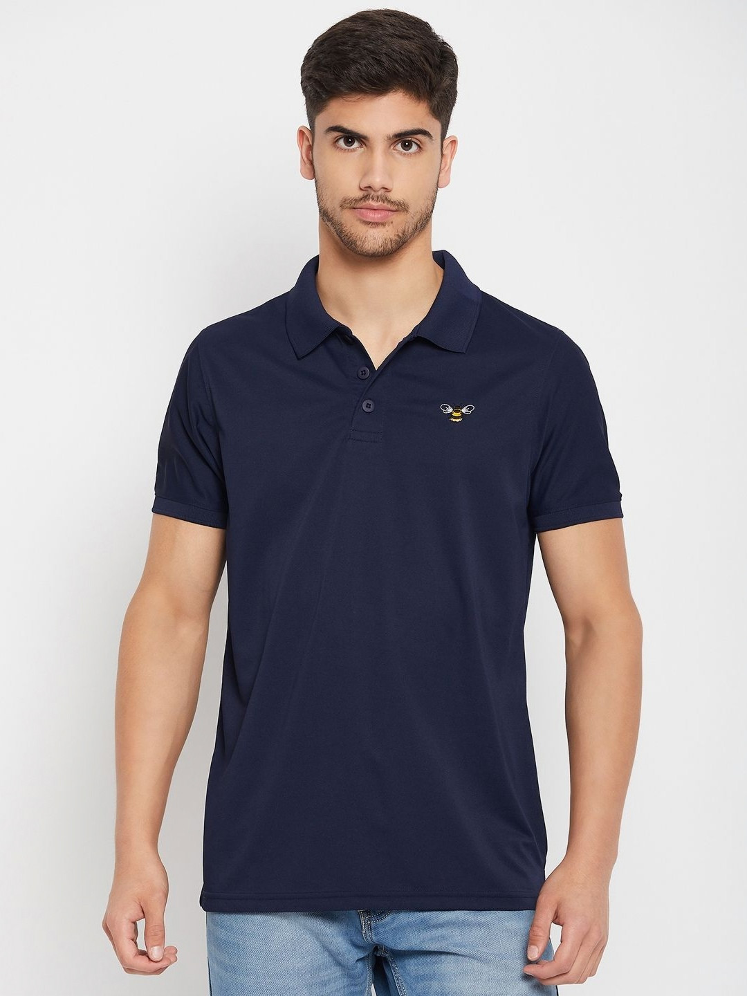 AUXAMIS Men Solid Polo Collar Cotton T-shirt