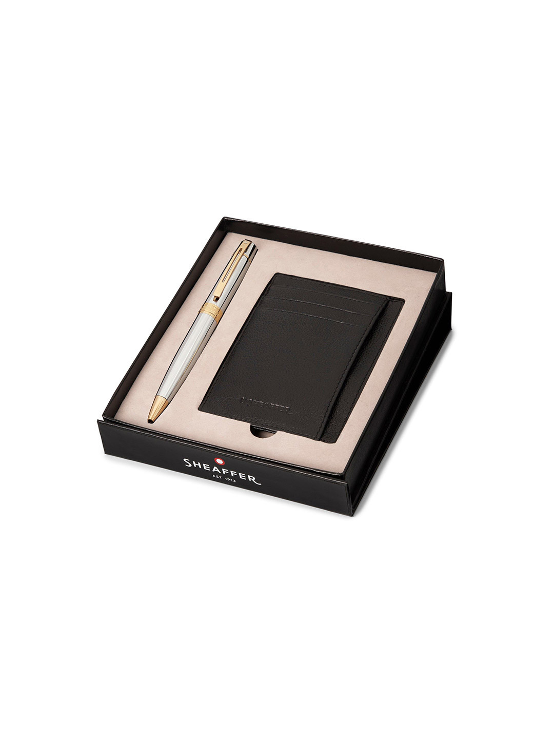 Sheaffer Chrome with Gold Trim G9342 Ballpoint Pen with Credit Card Holder Giftset