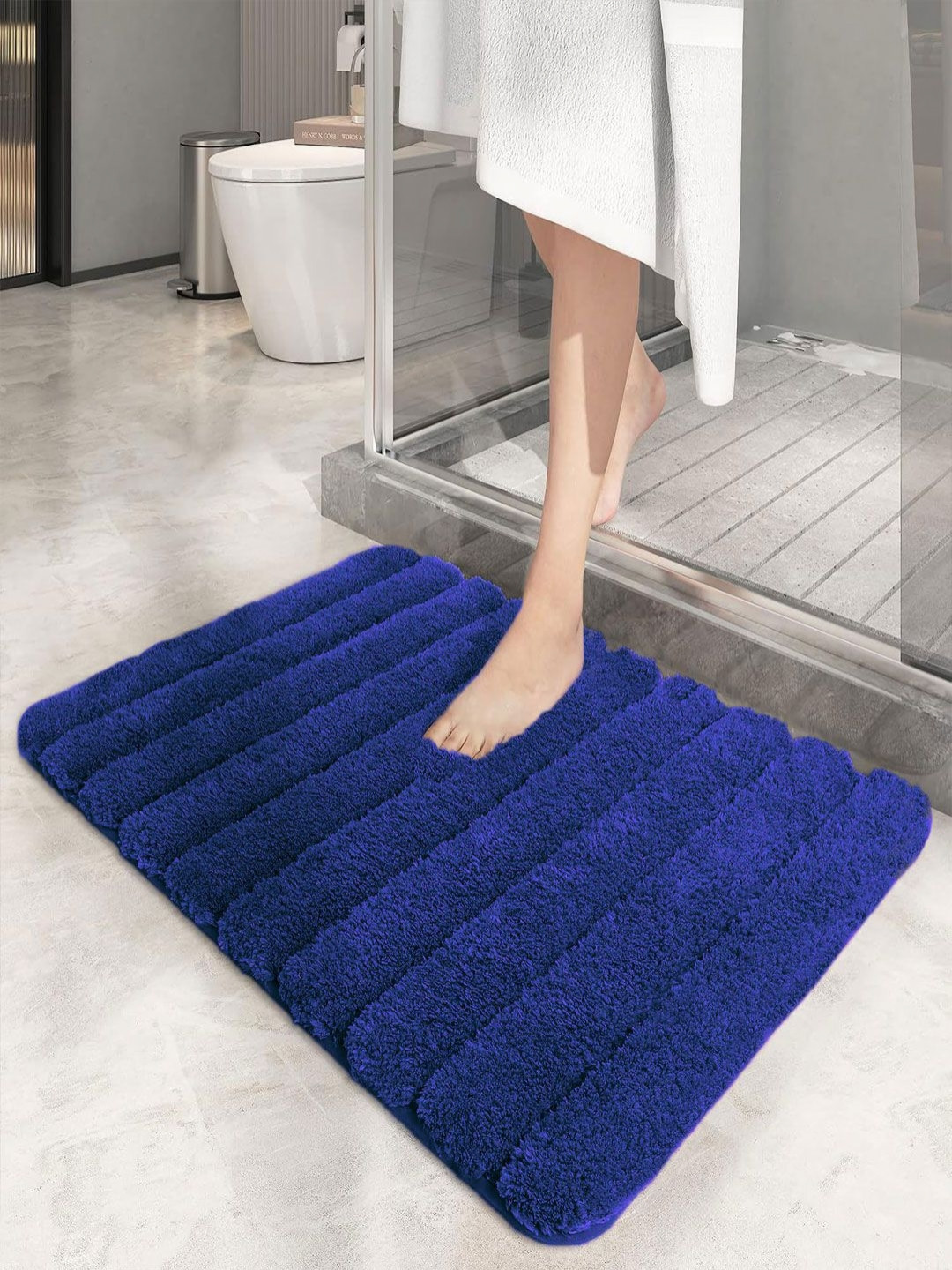 LUXEHOME INTERNATIONAL Toronto Navy Blue Microfibre Anti-Skid 1780 GSM Bath Rug