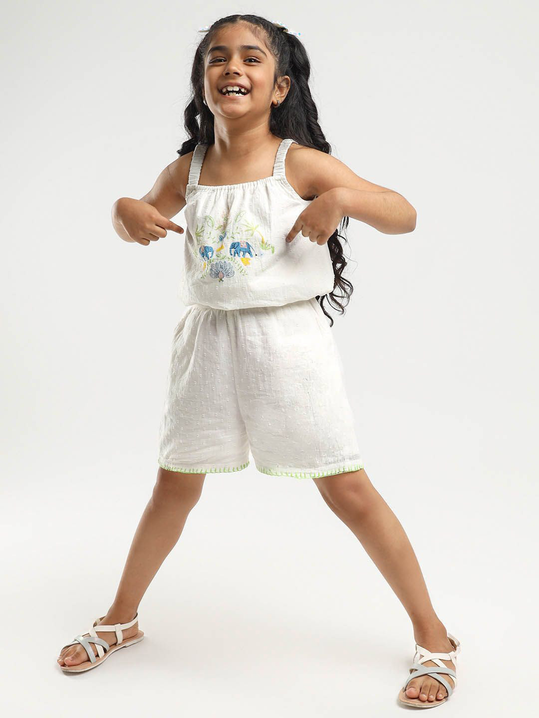 Somersault Flora Fauna Girls Printed Square Neck Pure Cotton Top With Shorts