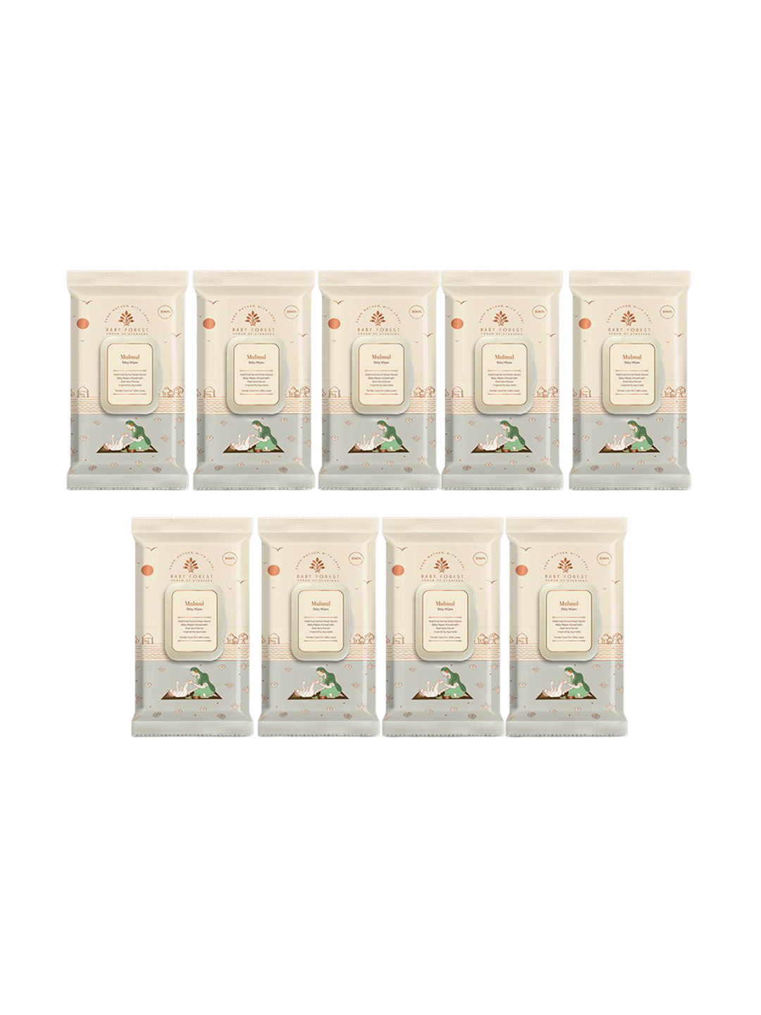 Baby Forest Set Of 9 Mulmul Ultra Soft & Water Based Baby Wipes - 72 Wipes Each